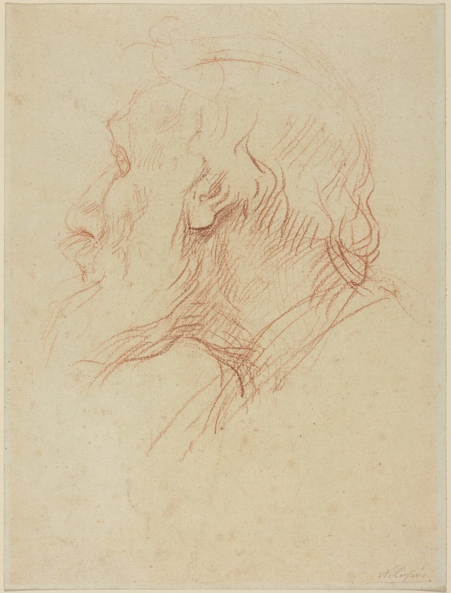 Study of a Beggar, by Alphonse Legros, chalk, 1874