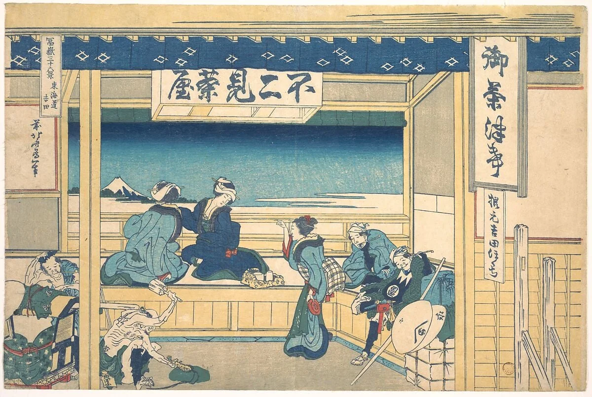 冨嶽三十六景　東海道吉田|Yoshida on the Tōkaidō (Tōkaidō Yoshida), from the series Thirty-six Views of Mount Fuji (Fugaku sanjūrokkei), by Katsushika Hokusai, ink, 1831