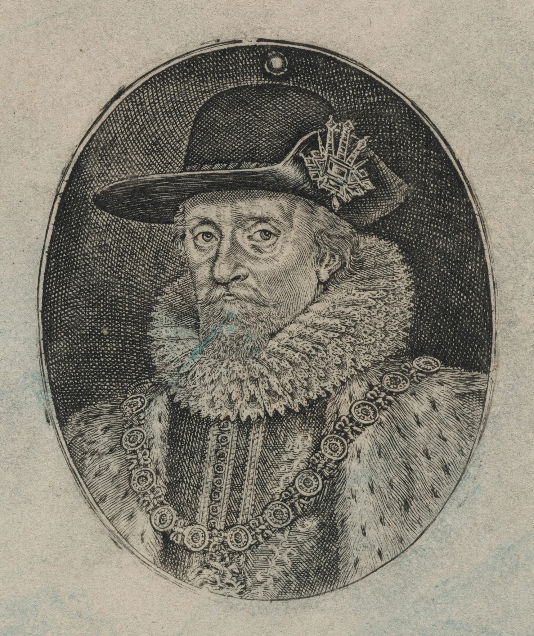 James I, King of England [top half], by Simon van de Passe, ink, 1621