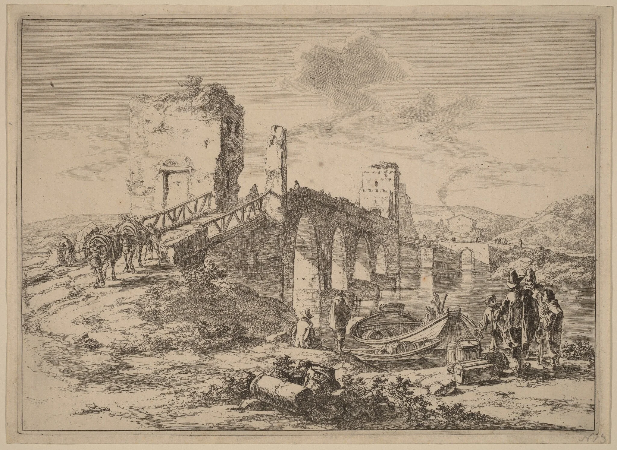 The Ponte Molle, by Jan Both, ink, 1700