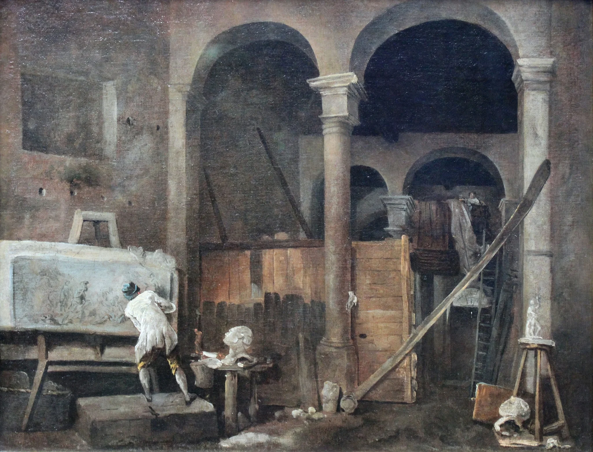 The Artist's Studio, by Hubert Robert, unspecified, 1760