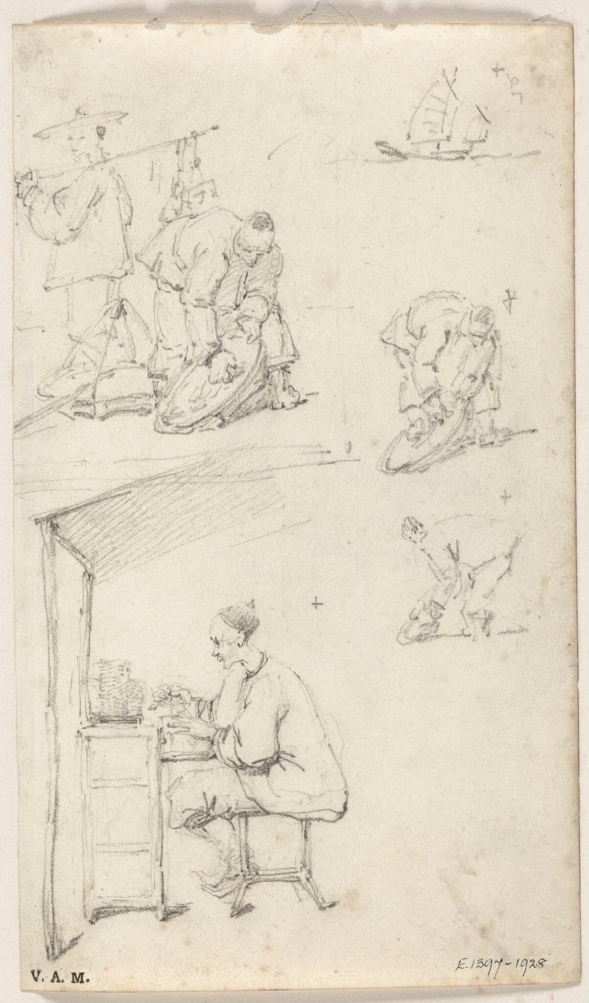 A money-changer and other vendors, by George Chinnery, 19