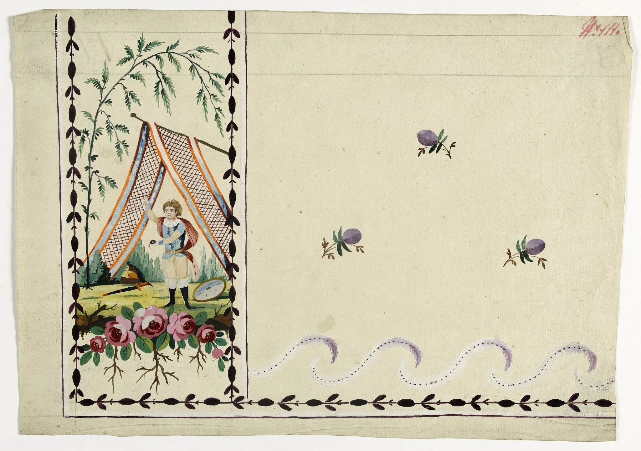 Gilet guerrier dans un paysage, projets de broderies de gilet, XVIIIème siècle, by Anonyme, 1785