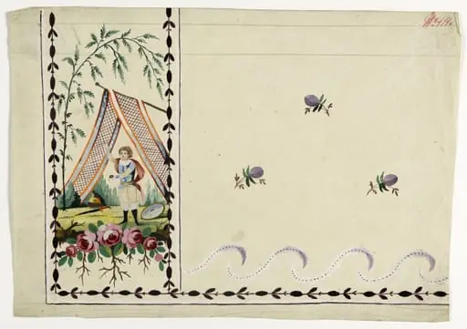Gilet guerrier dans un paysage, projets de broderies de gilet, XVIIIème siècle