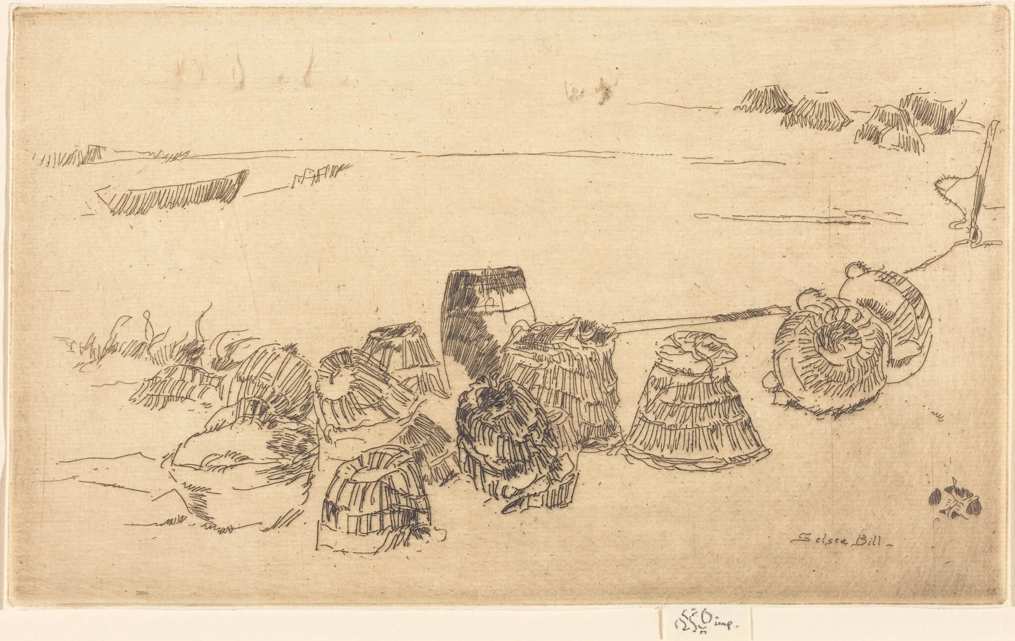 Lobster-Pots, by James McNeill Whistler, ink, 1880