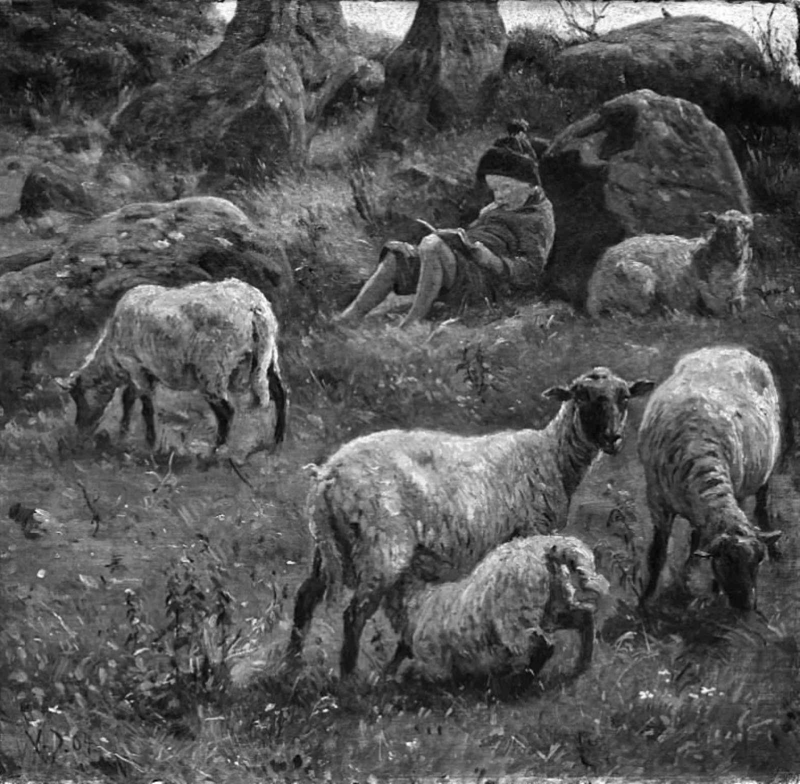 Hyrdedrengen læser ABC, by Unknown, 1904