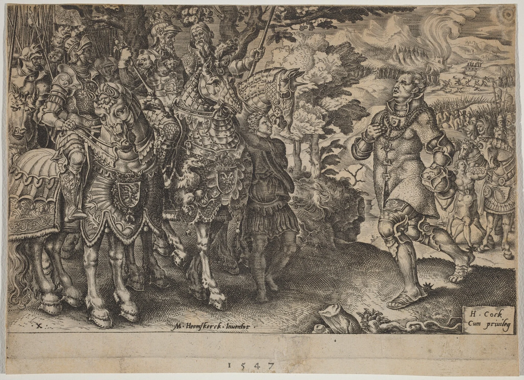 The Surrender of John Frederick, Elector of Saxony, After the Battle of Mühlberg, by Dirck Volckertz Coornhert, ink, 1547