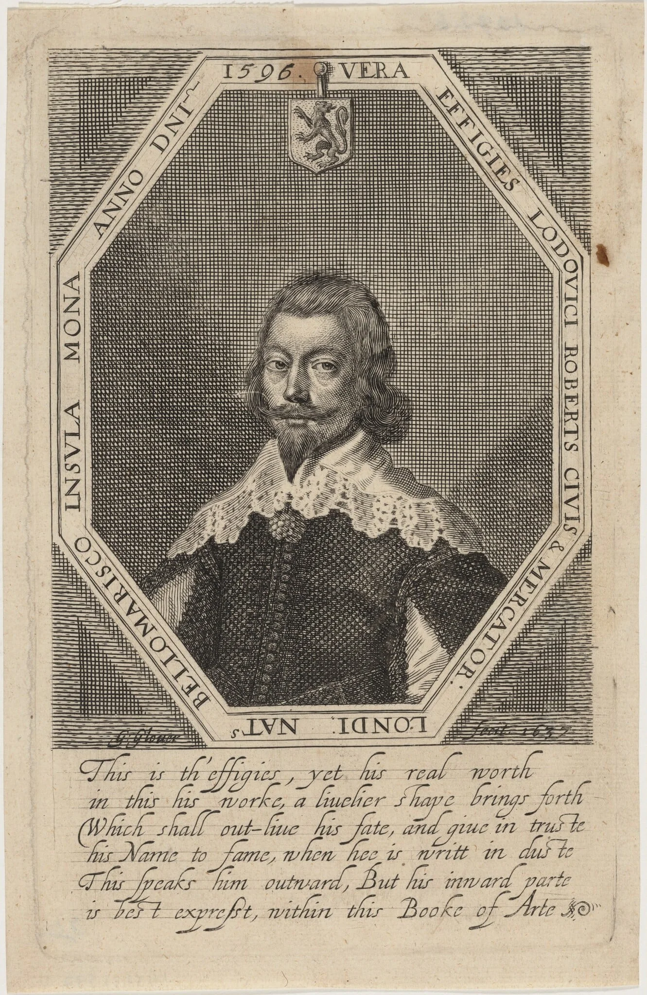 Lewis Roberts, by George Glover, ink, 1637