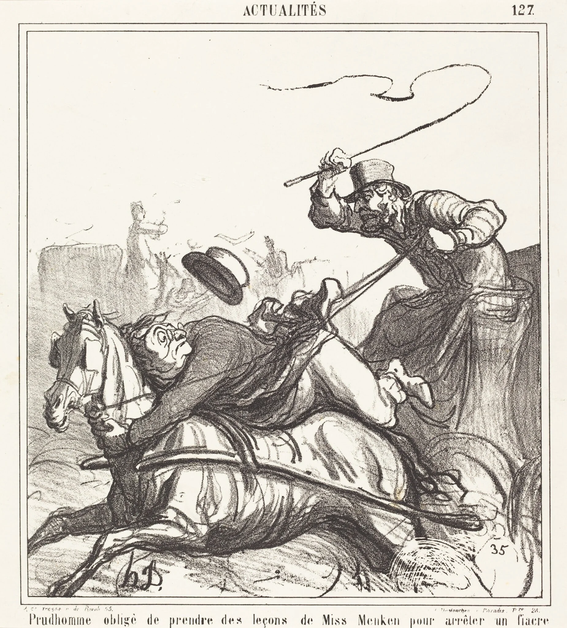 Prudhomme obligé de prendre des leçons..., by Honoré Daumier, ink, 1867