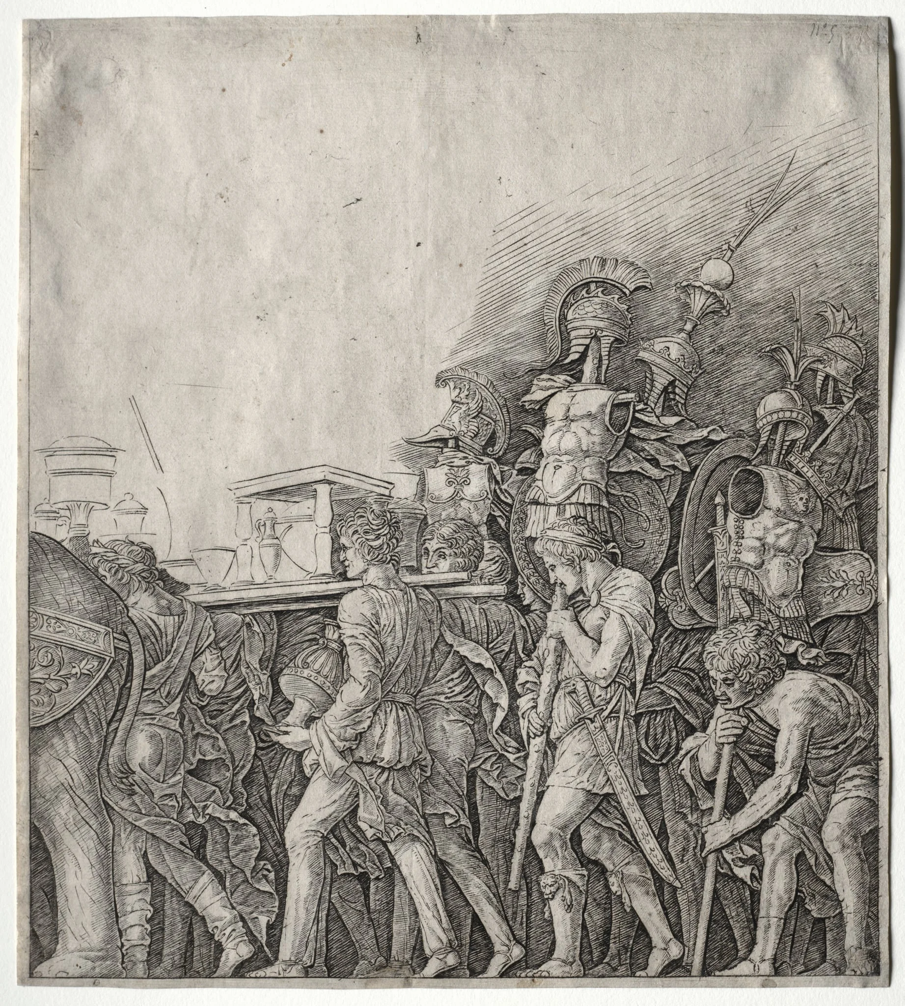 The Triumphs of Caesar: The Corselet Bearers, by Giulio Campagnola, 1498