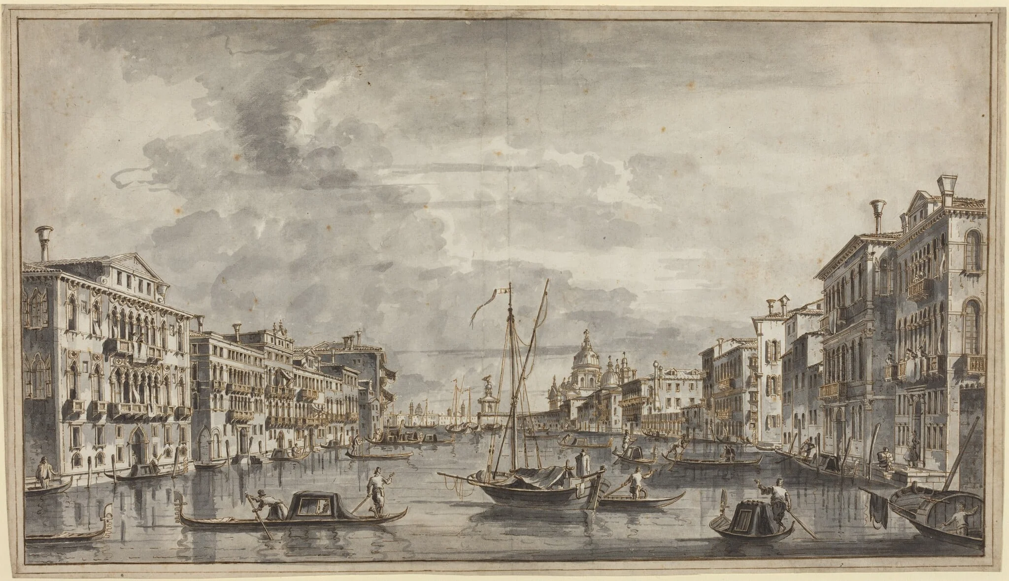 The Grand Canal Looking Toward the Salute and the Dogana, by Francesco Tironi, ink, 1774