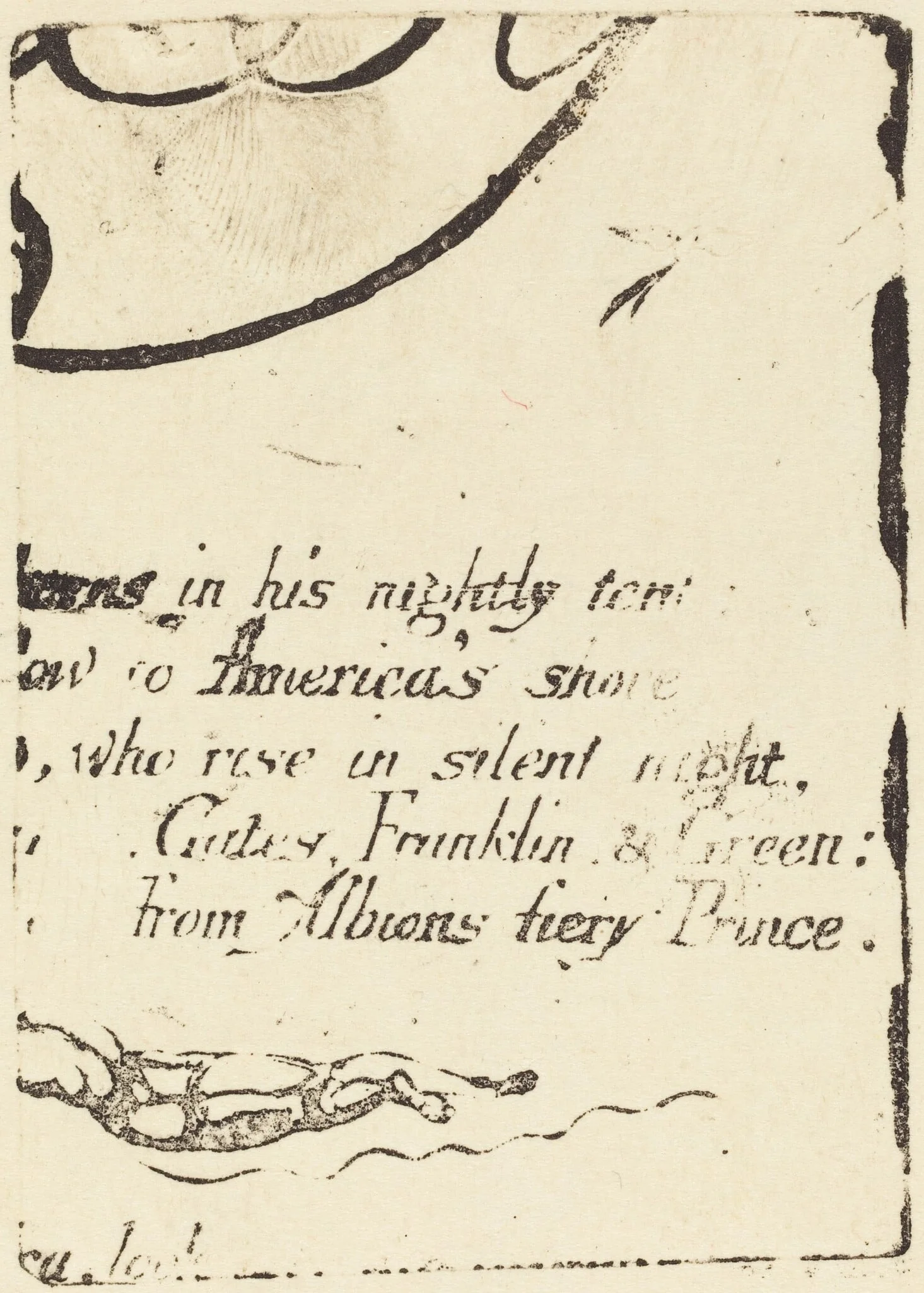 Restrike from fragment of cancelled plate for "A Prophecy", by William Blake, ink, 1793