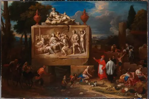 Fantasielandschap met de heilige Carlo Borromeo