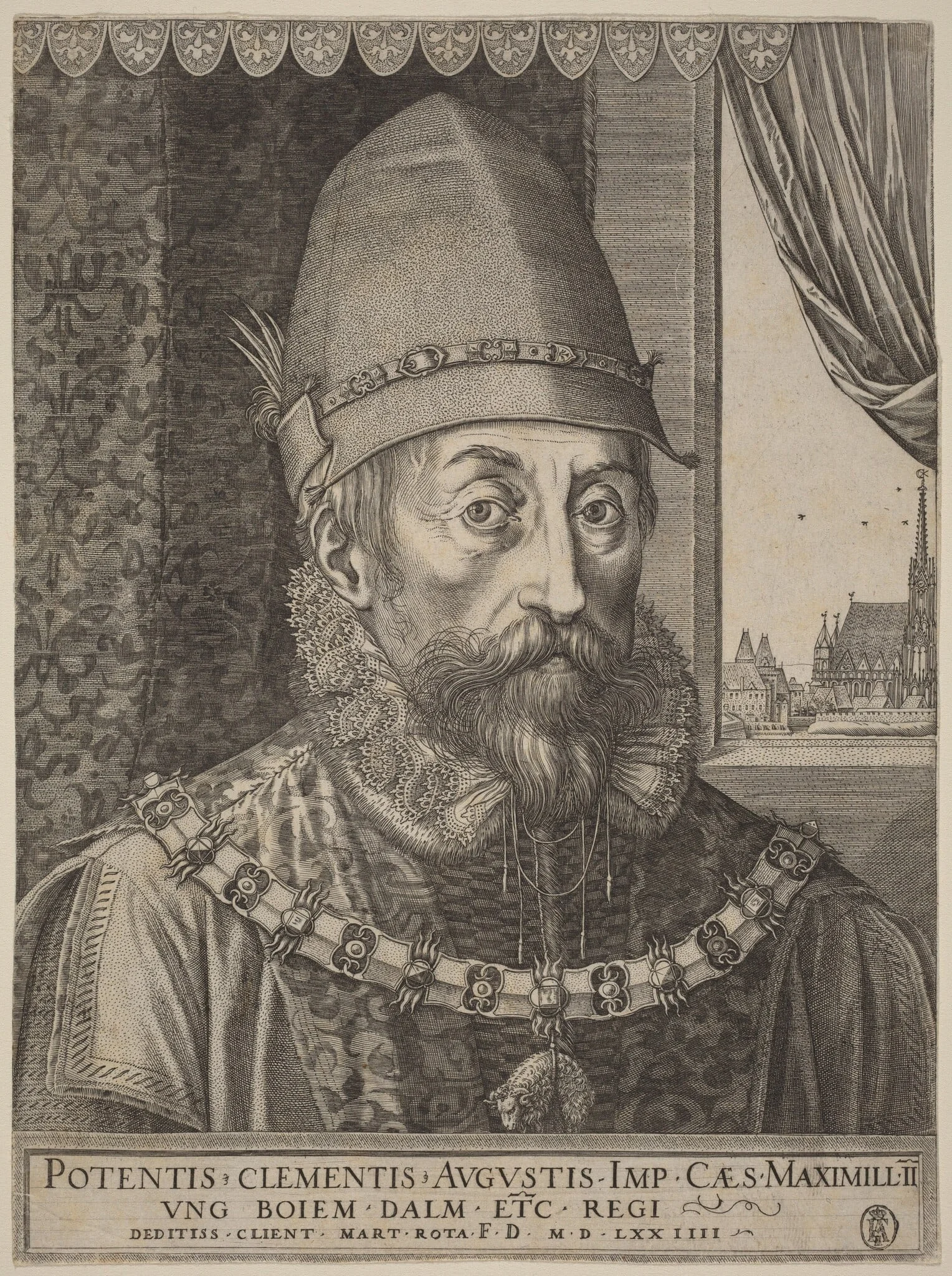 Emperor Maximilian II, by Martino Rota, ink, 1574