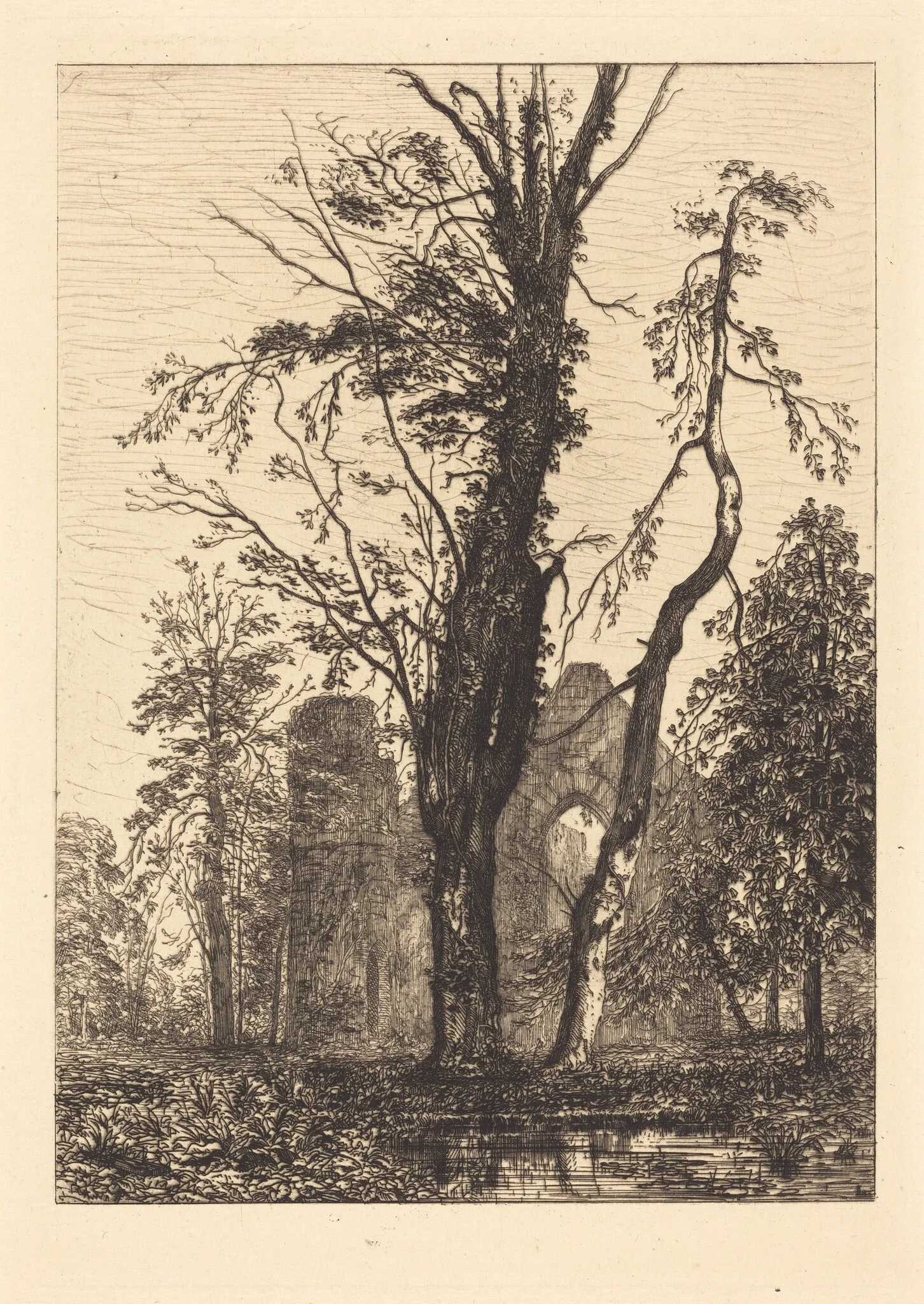 Dans un Parc, by Maxime Lalanne, ink, 1869