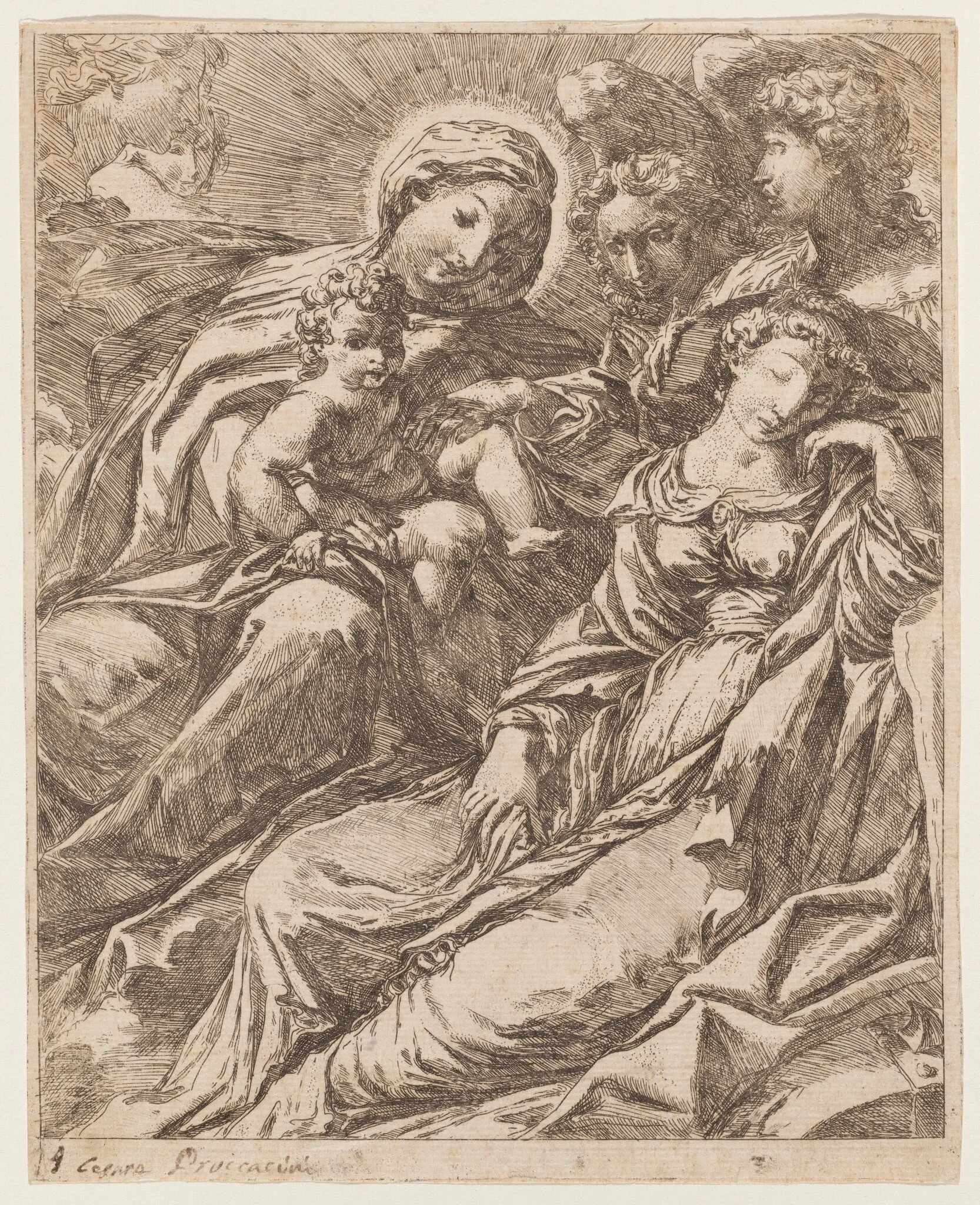Vision of Saint Catherine of Alexandria, by Italian 17th Century, ink, 1688