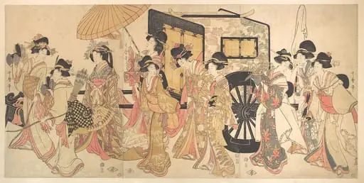 喜多川歌麿画 御所車見立て行列|Courtesans Imitating a Court Procession
