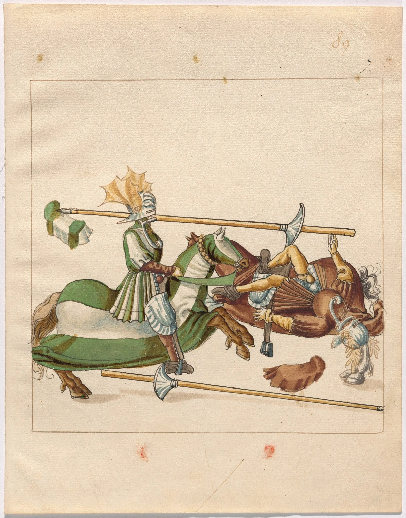 Mock Joust of War with Flying Shields and Without Bevors, by German 16th Century, ink, 1514