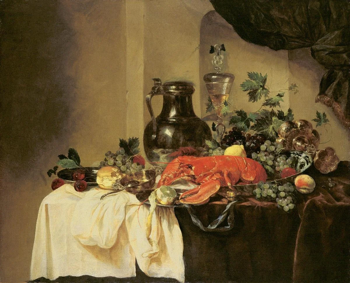 Stillleben mit Hummer und grosser Zinnkanne, by Abraham van Beijeren, oil, 1647