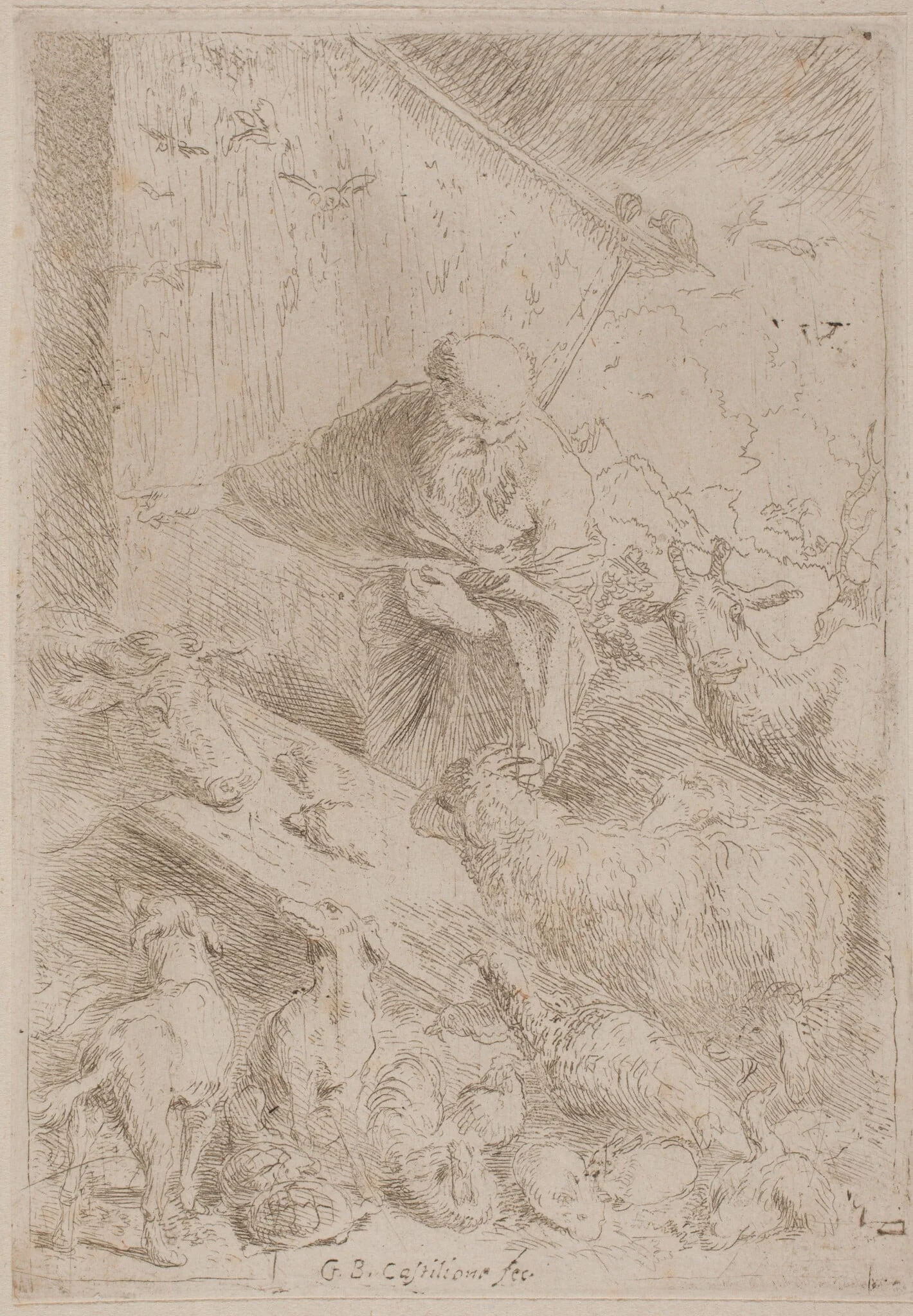 Noah and the Animals Entering the Ark, by Giovanni Benedetto Castiglione, ink, 1630