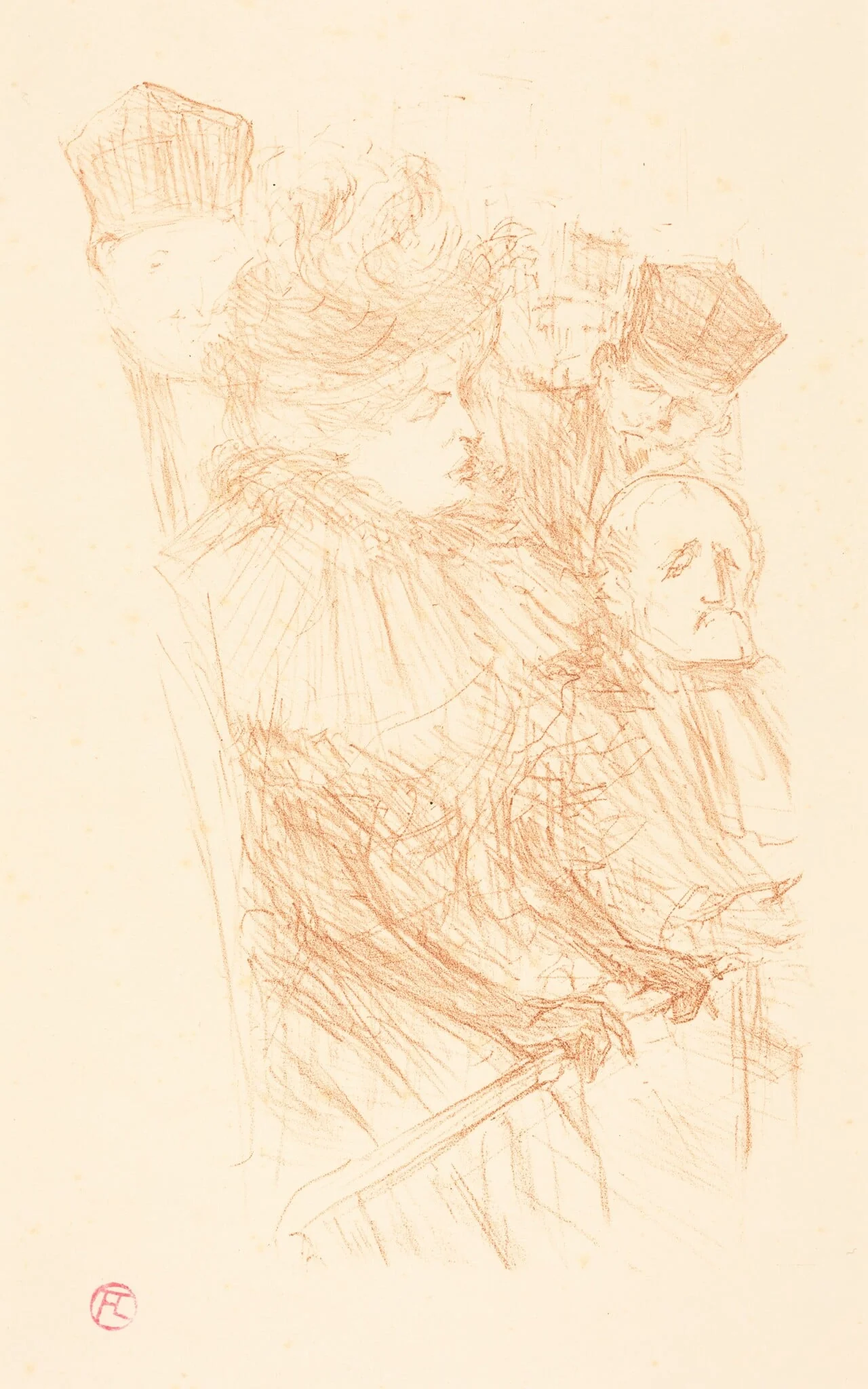 Lebaudy Trial - Testimony of Mlle. Marsy (Procès Lebaudy - Déposition de Mlle. Marsy), by Henri de Toulouse-Lautrec, ink, 1896