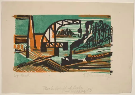 River Landscape with Crane and Barges