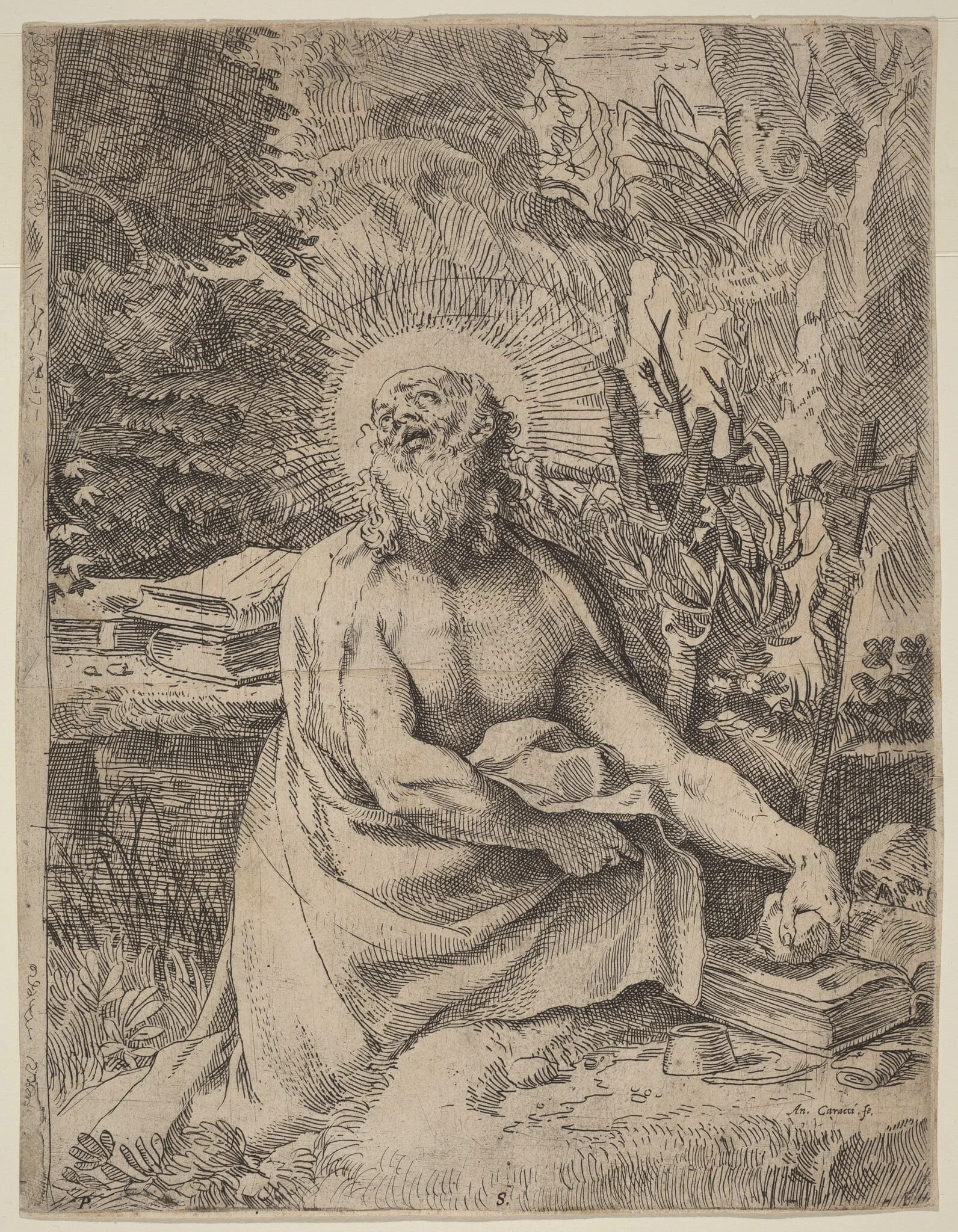 Saint Jerome in the Wilderness, by Annibale Carracci, ink, 1591