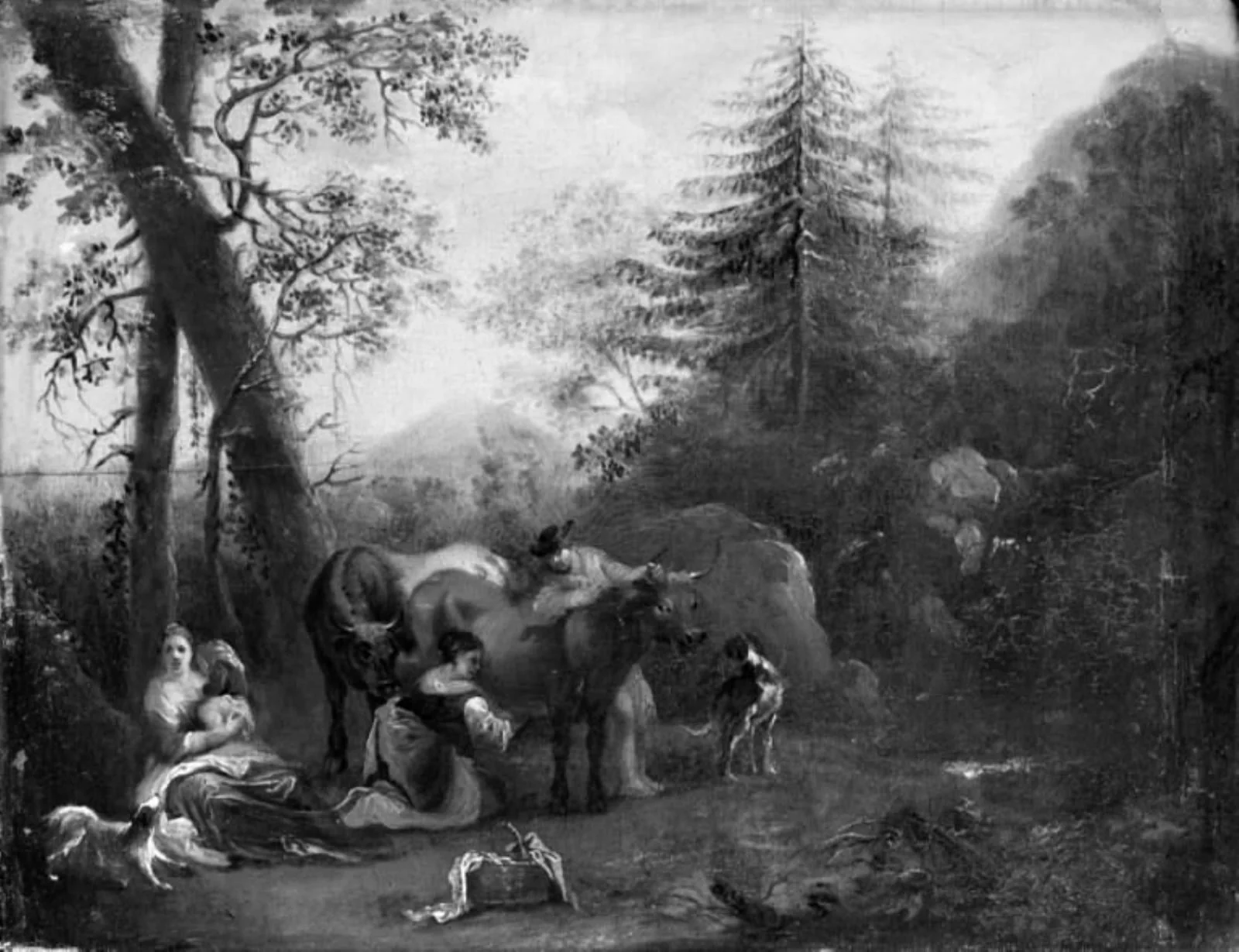 Landscape with Cattle, the Shepherdess Milking the Cow, by Unknown, unspecified, 1750