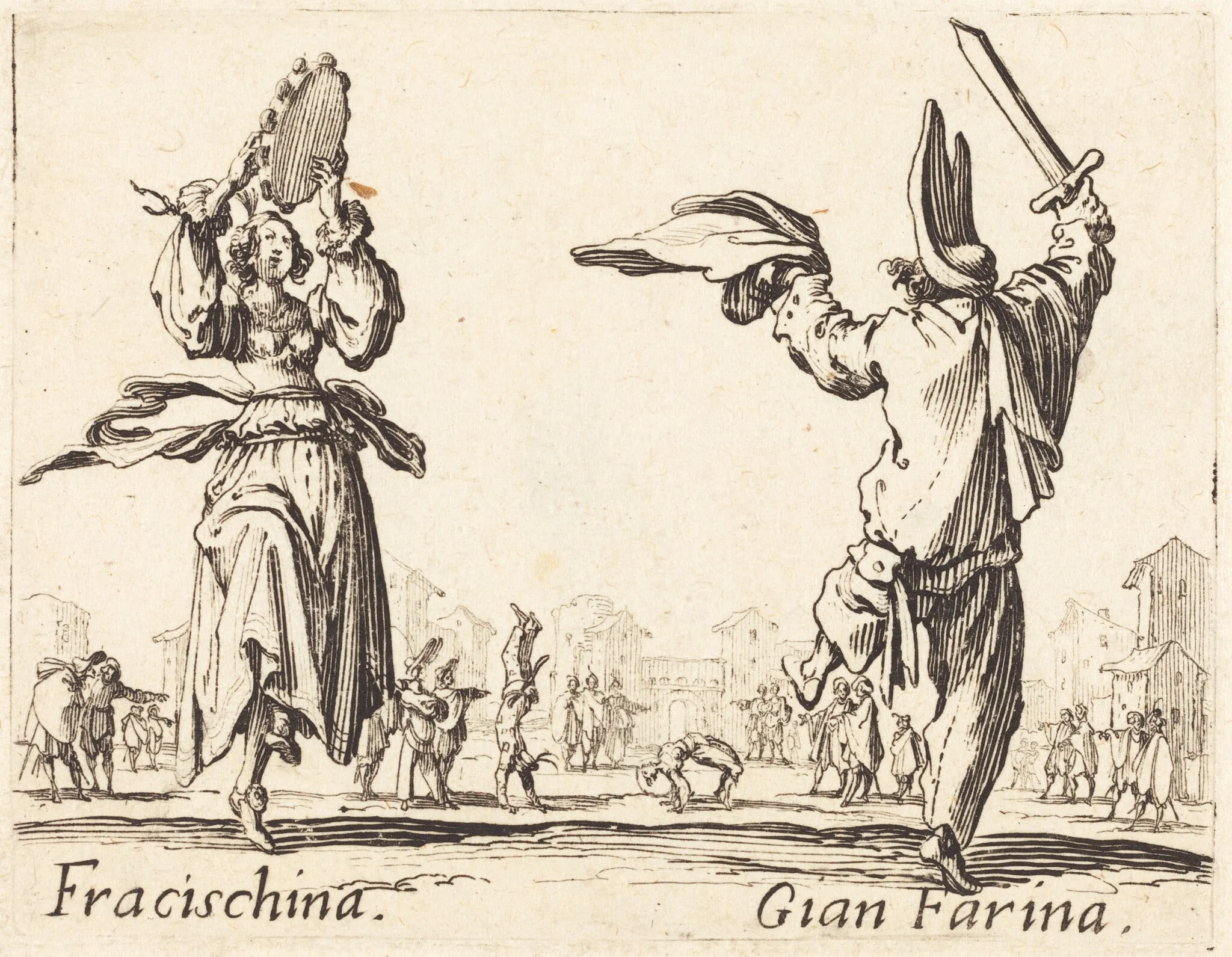 Fracischina and Gian Farina, by Jacques Callot, ink, 1622