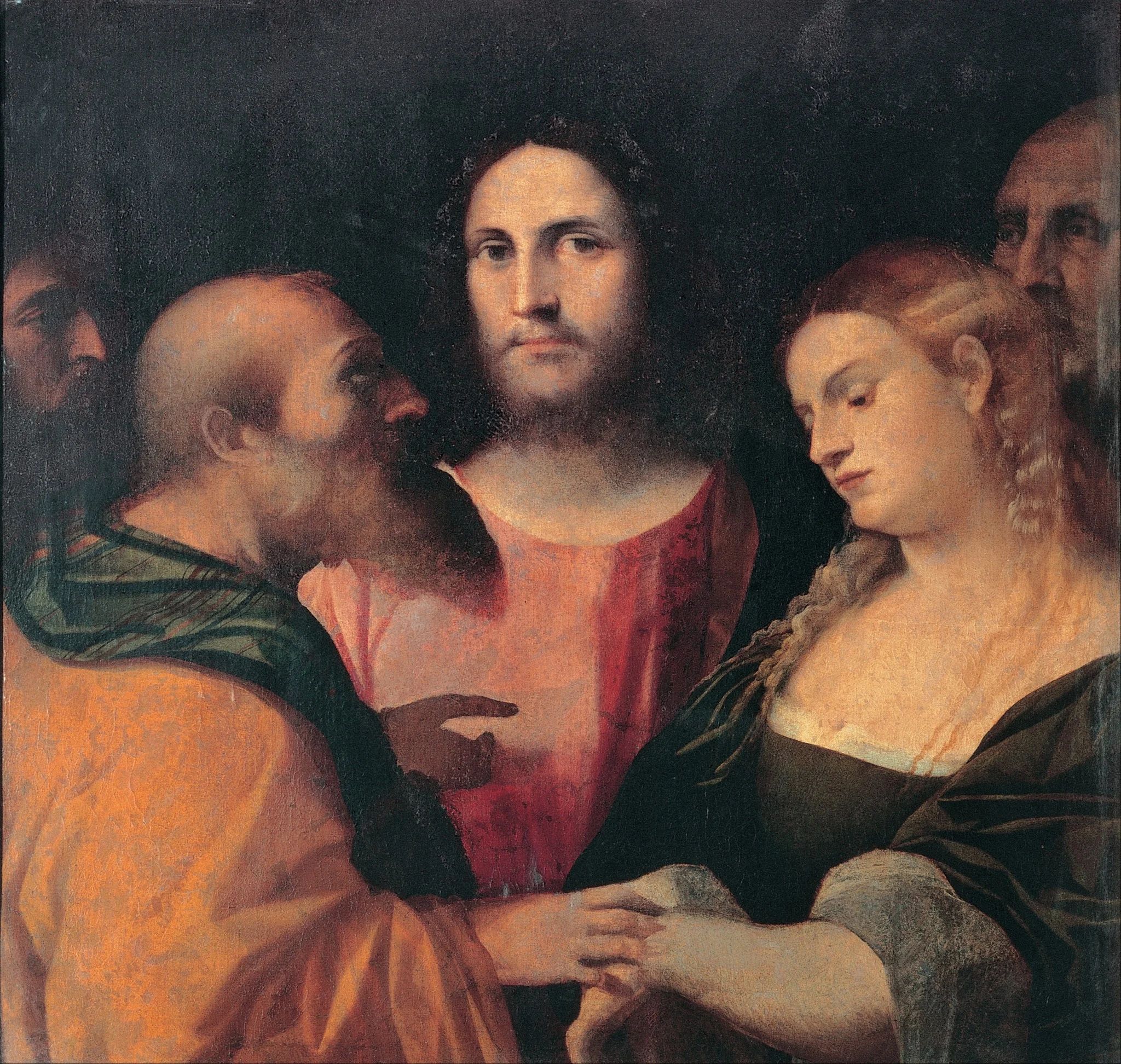 Christ and the adulteress, by Palma Vecchio, oil, 1525