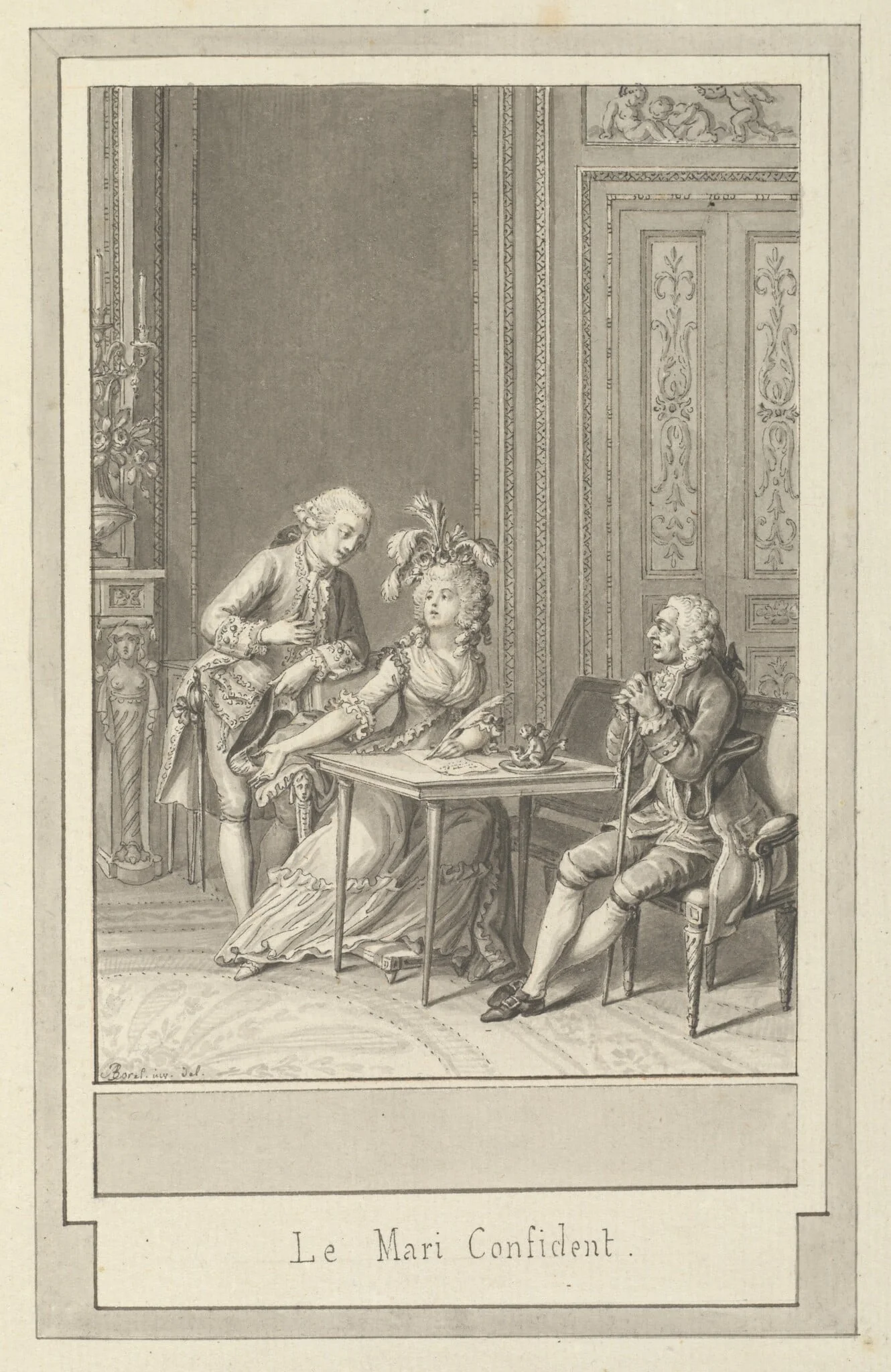 Le mari confident, by Antoine Borel, ink, 1790