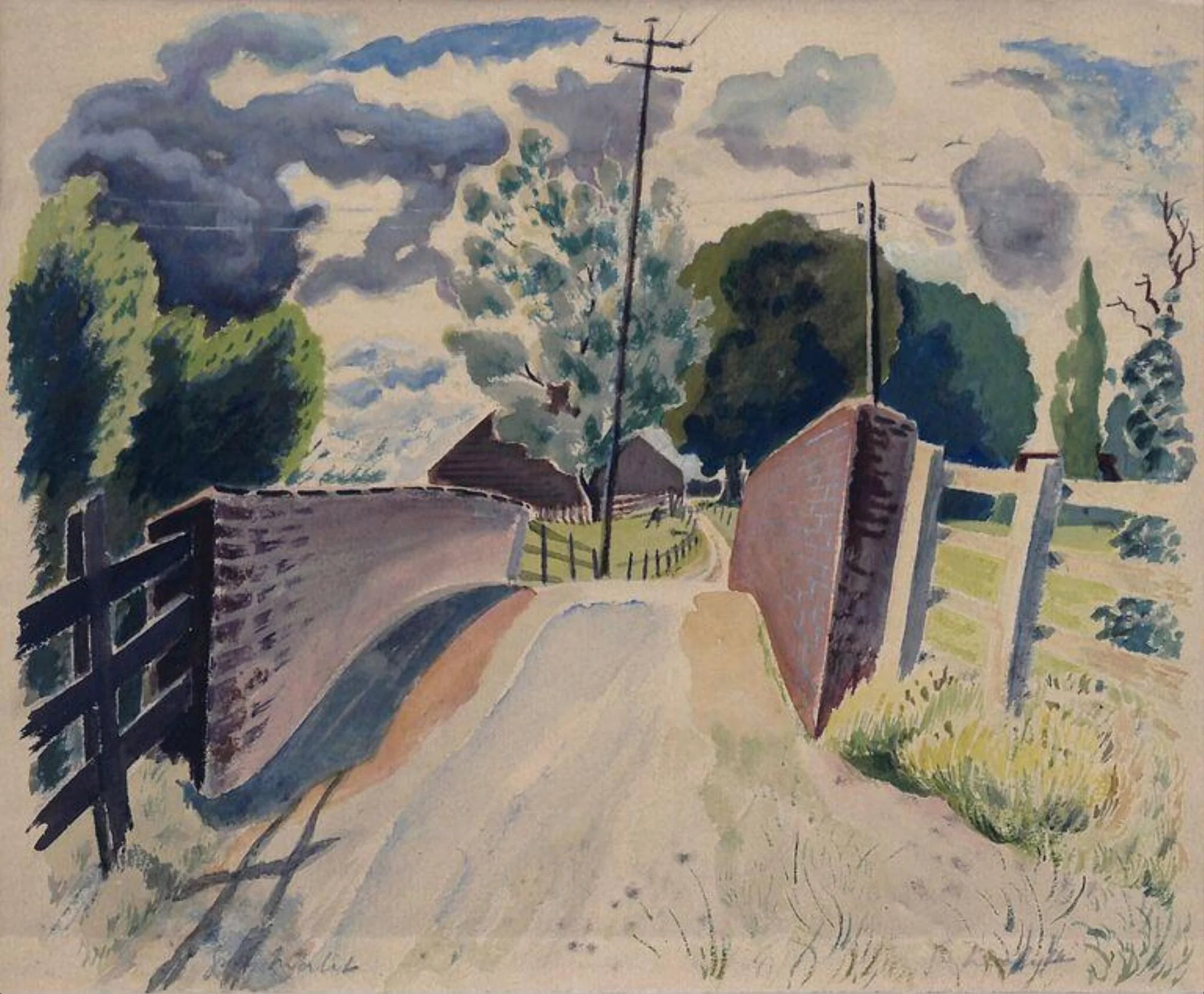 Bridge in a Lane, by Guy Malet, watercolor, 1950