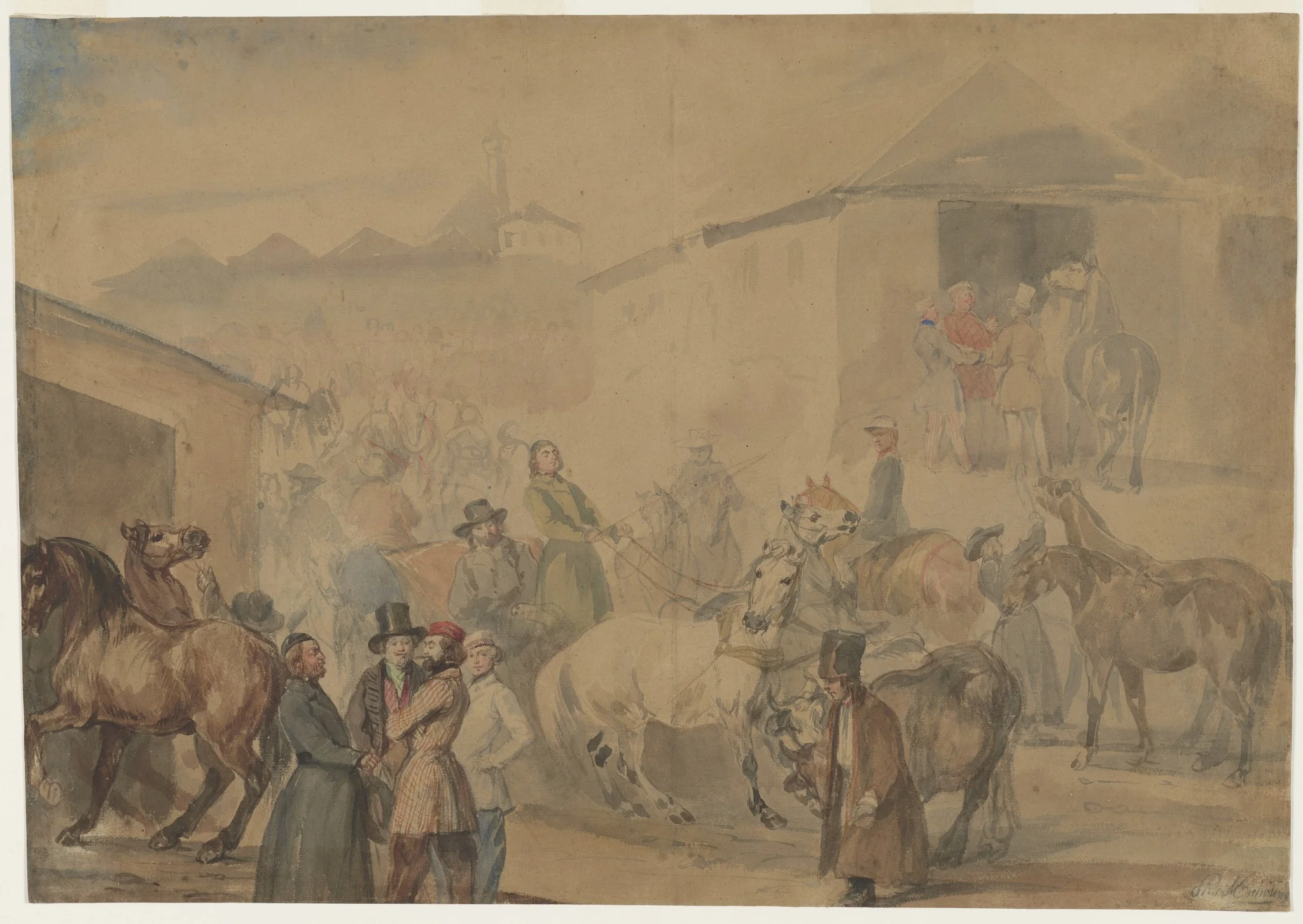 Fair in Mościska, by Piotr Michałowski, unspecified, 1837