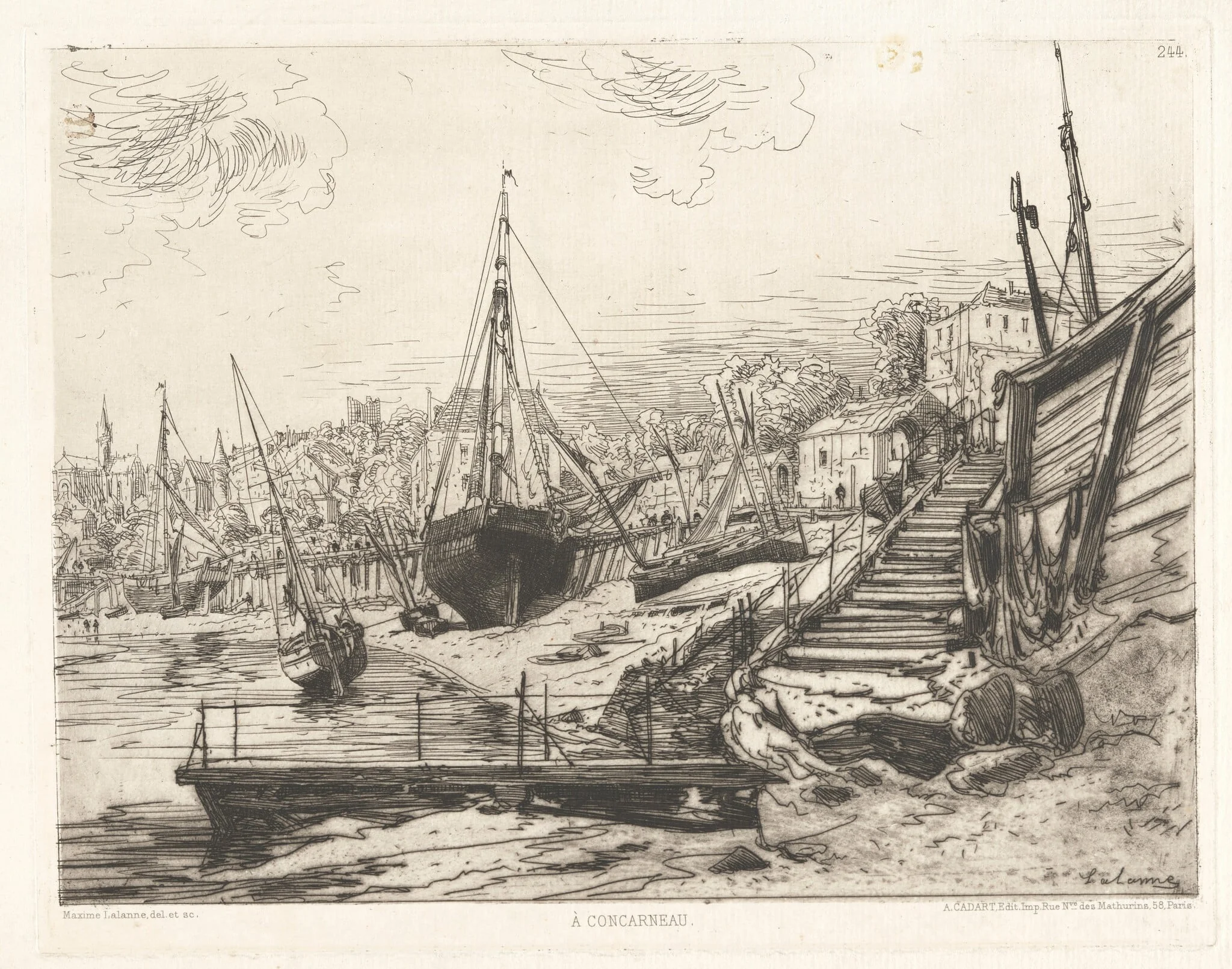 À Concarneau (Trouville), by Maxime Lalanne, ink, 1874