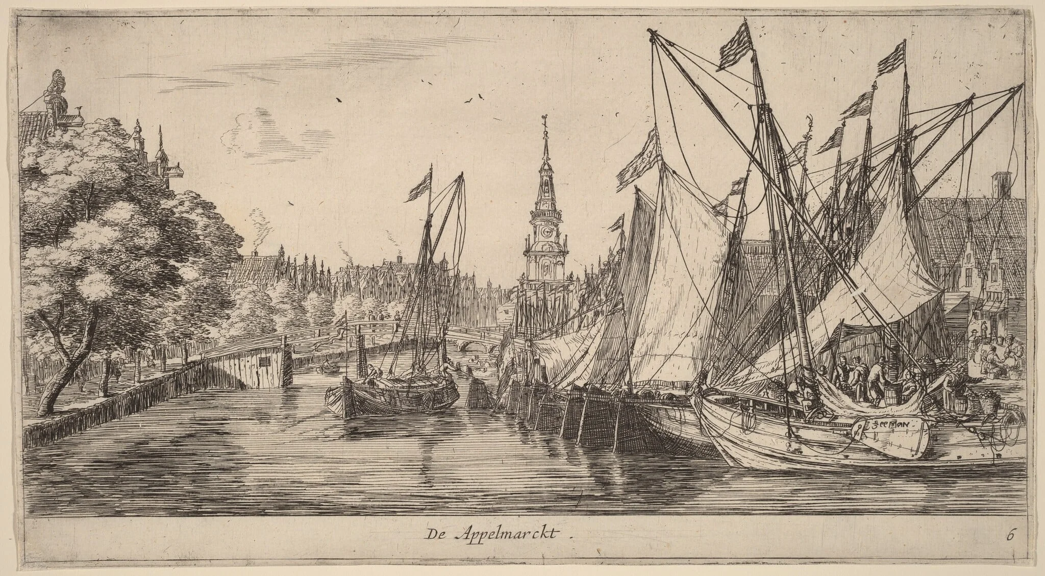 Appelmarkt (De Appelmarckt), by Nooms, called Zeeman, Reinier, ink, 1645
