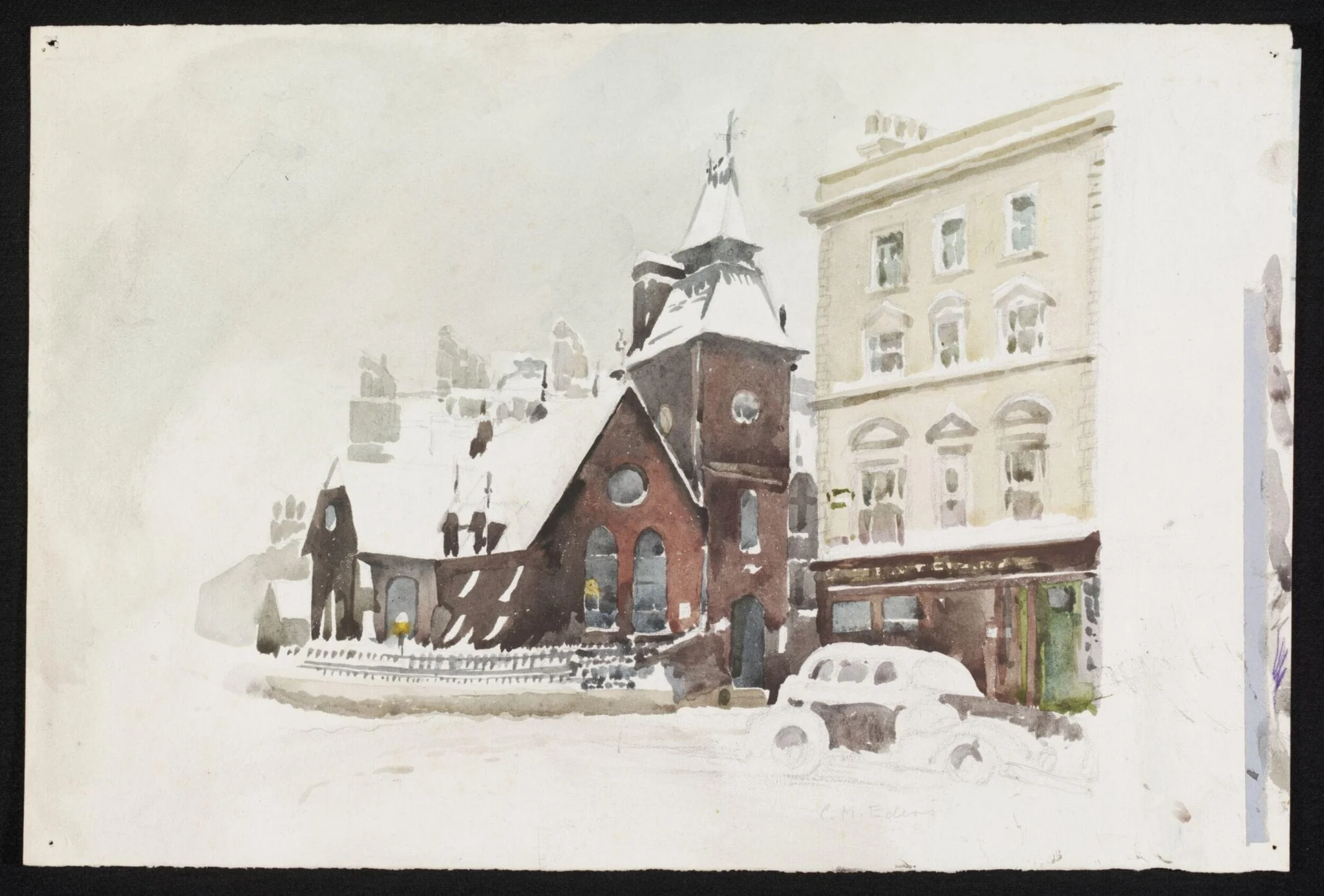 St. Peter's Church School, Eaton Square, S.W.1., by Ediss, watercolor, 1941