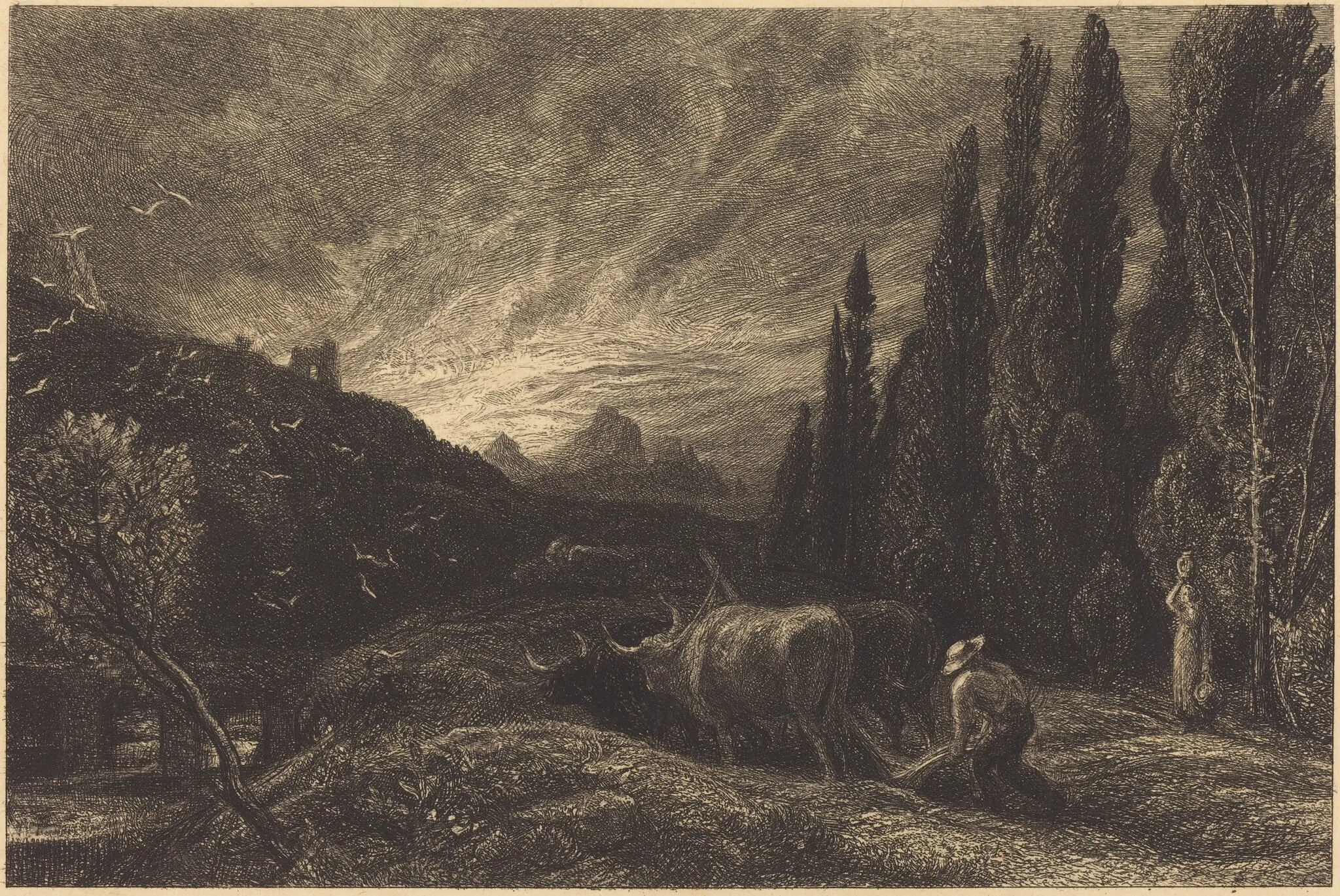 The Early Ploughman, by Samuel Palmer, ink, 1861