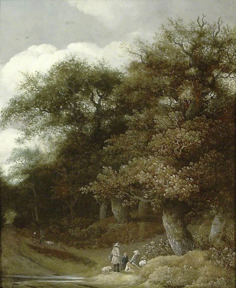 Wooded Landscape: Figures by a Ford, by Guillam Dubois, oil, 1661
