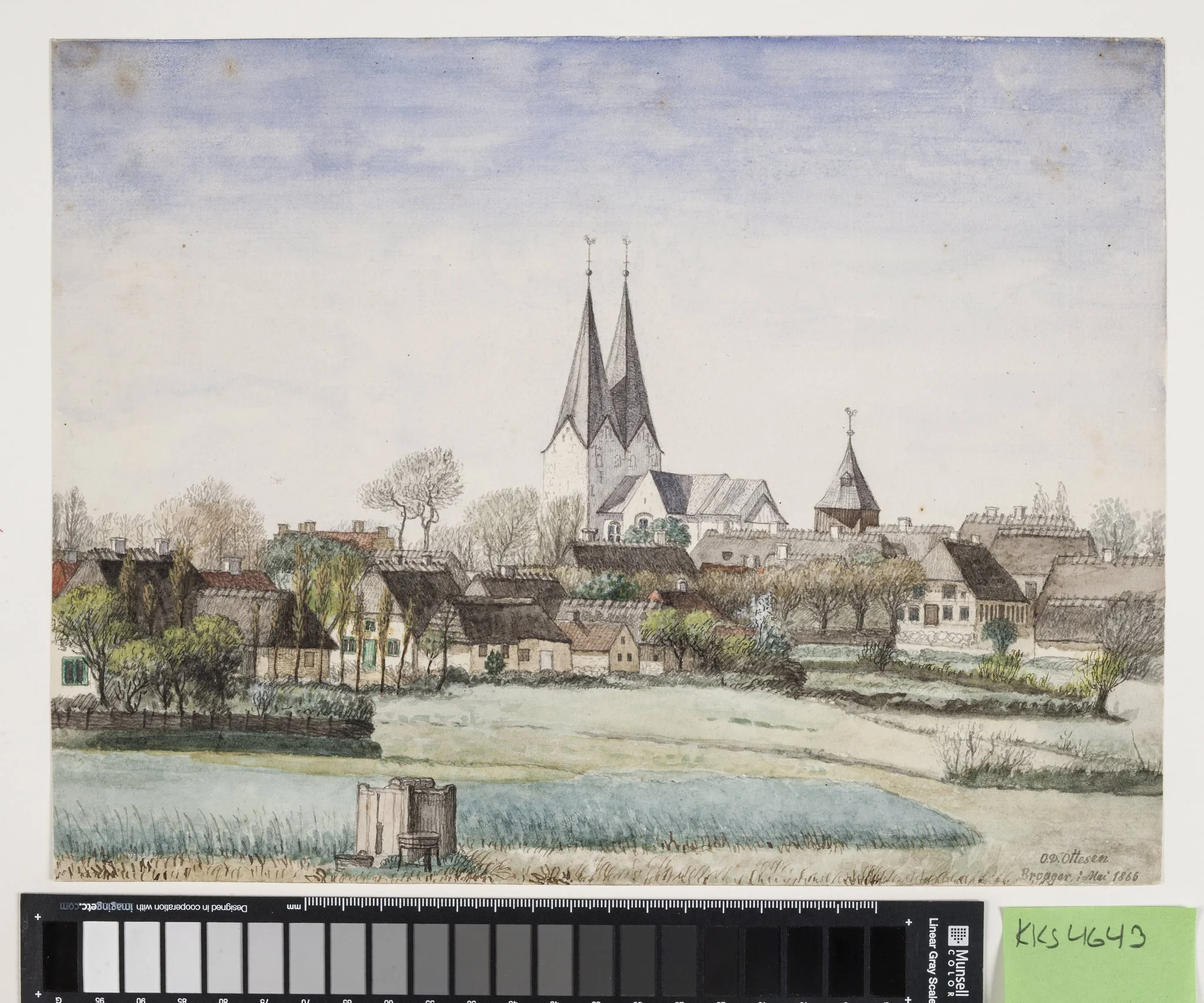 Landsby med kirke. Broager, by Unknown, unspecified, 1866