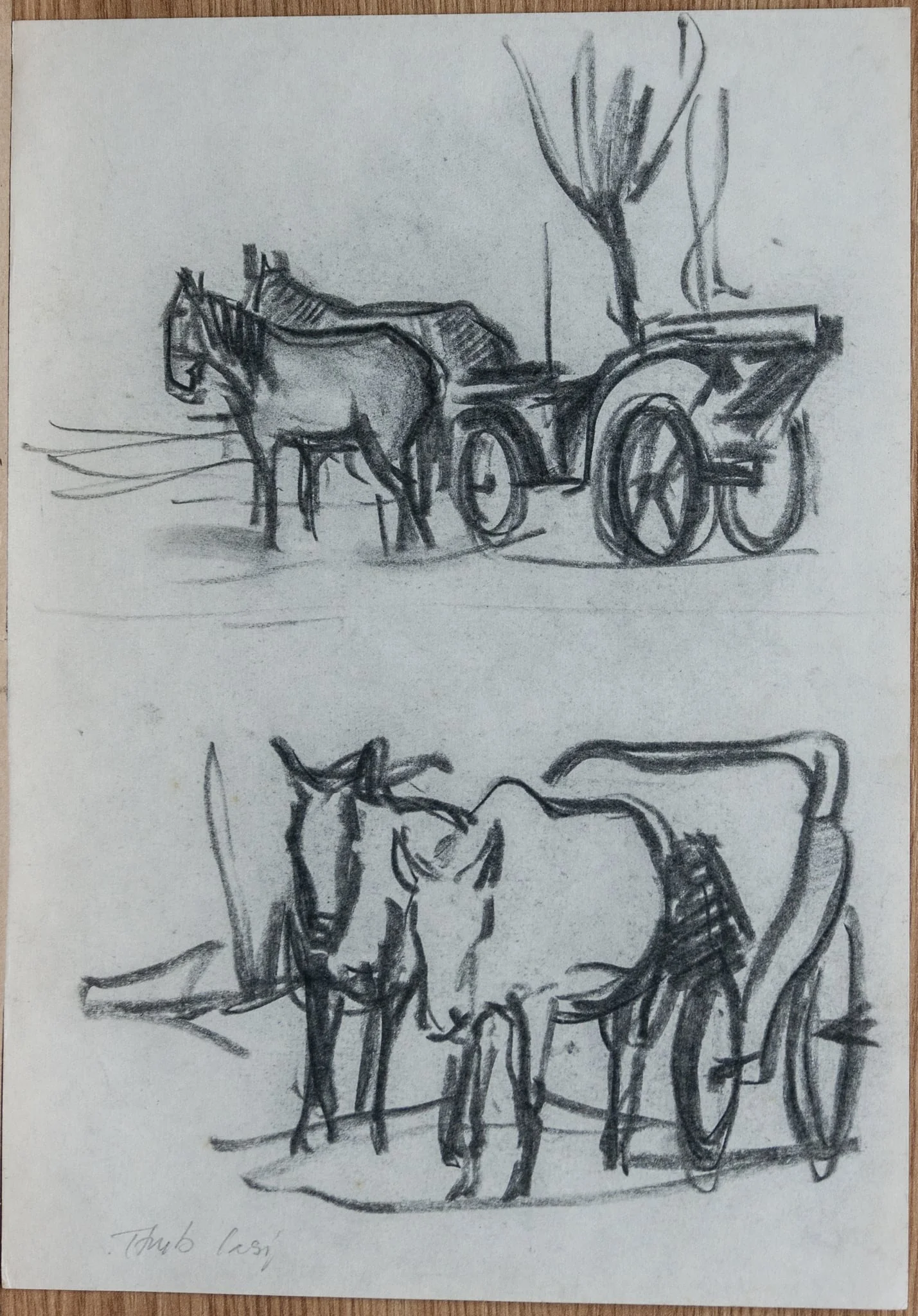 Compoziție cu două trăsuri cu cai, by Teodor Hrib, 1950