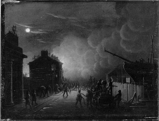 Fire of House and Ship on Stocks, by Robert Salmon, unspecified, 1831