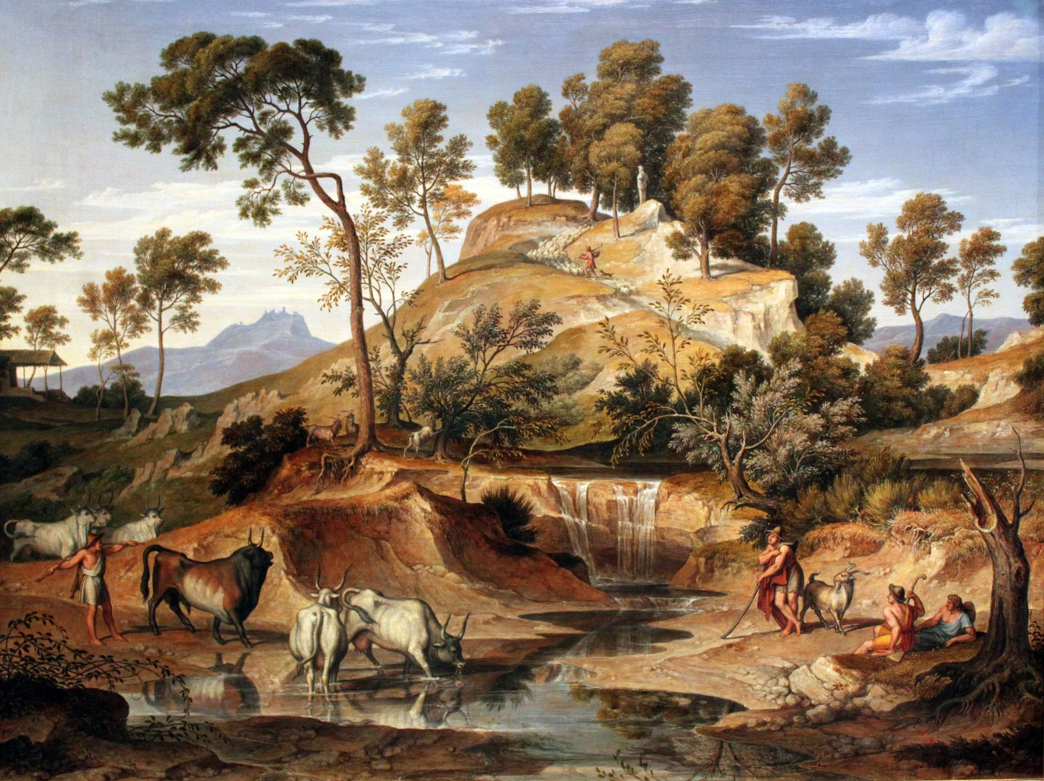 Serpentara Landscape with Herdsmen and cows at a Spring, by Joseph Anton Koch, oil, 1833