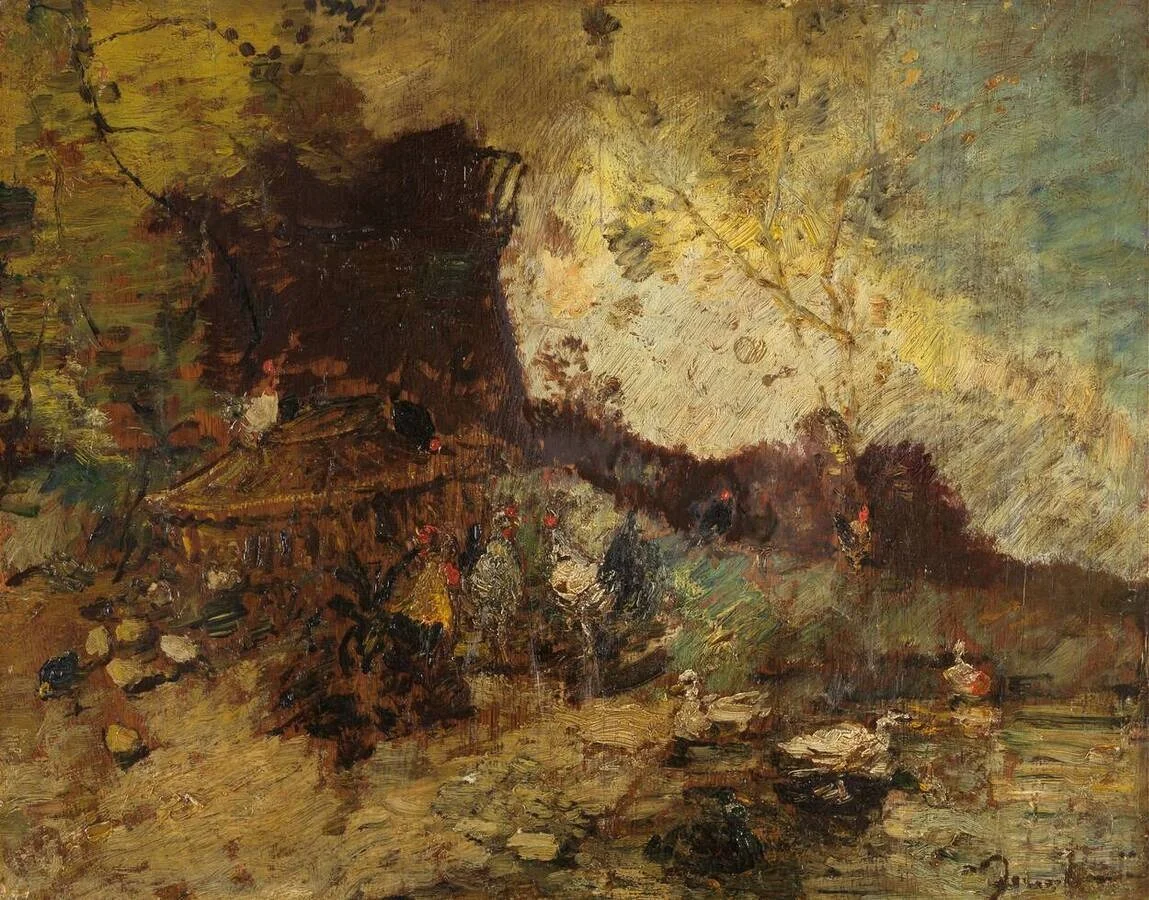 Poultry near the ruins of a mill