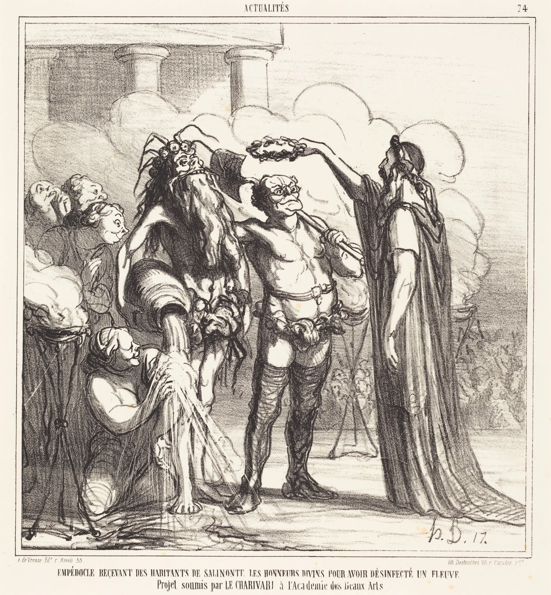 Empedocle recevant... les honneurs divins..., by Honoré Daumier, ink, 1866