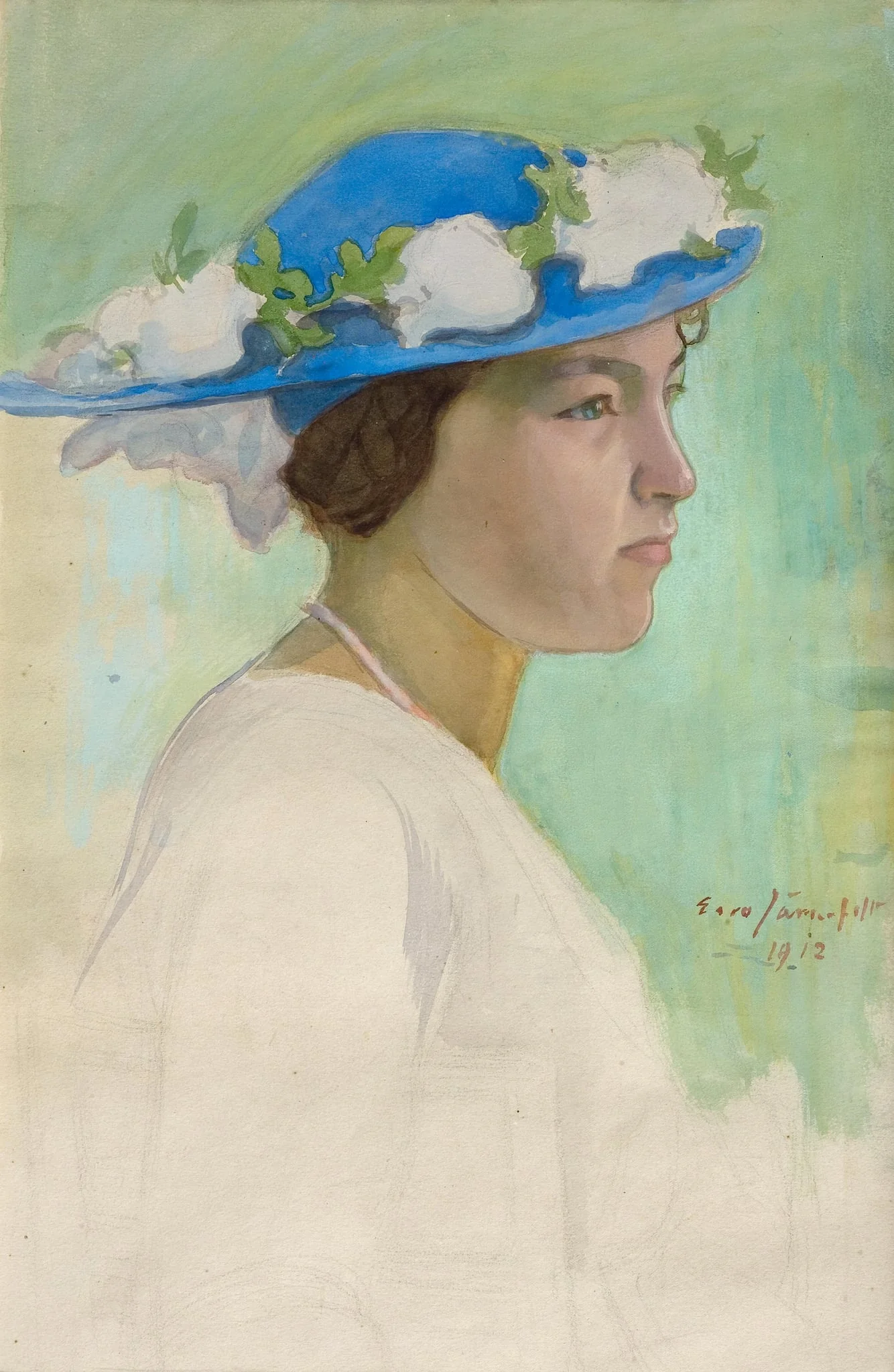 Leena sinisessä hatussa, by Eero Järnefelt, 1910