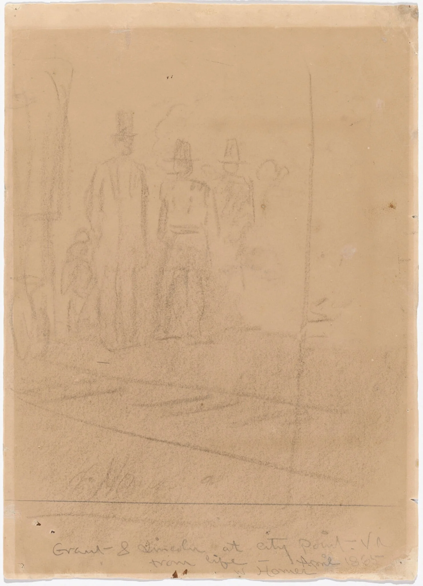 Grant and Lincoln at City Point, Virginia [recto], by Winslow Homer, charcoal, 1865