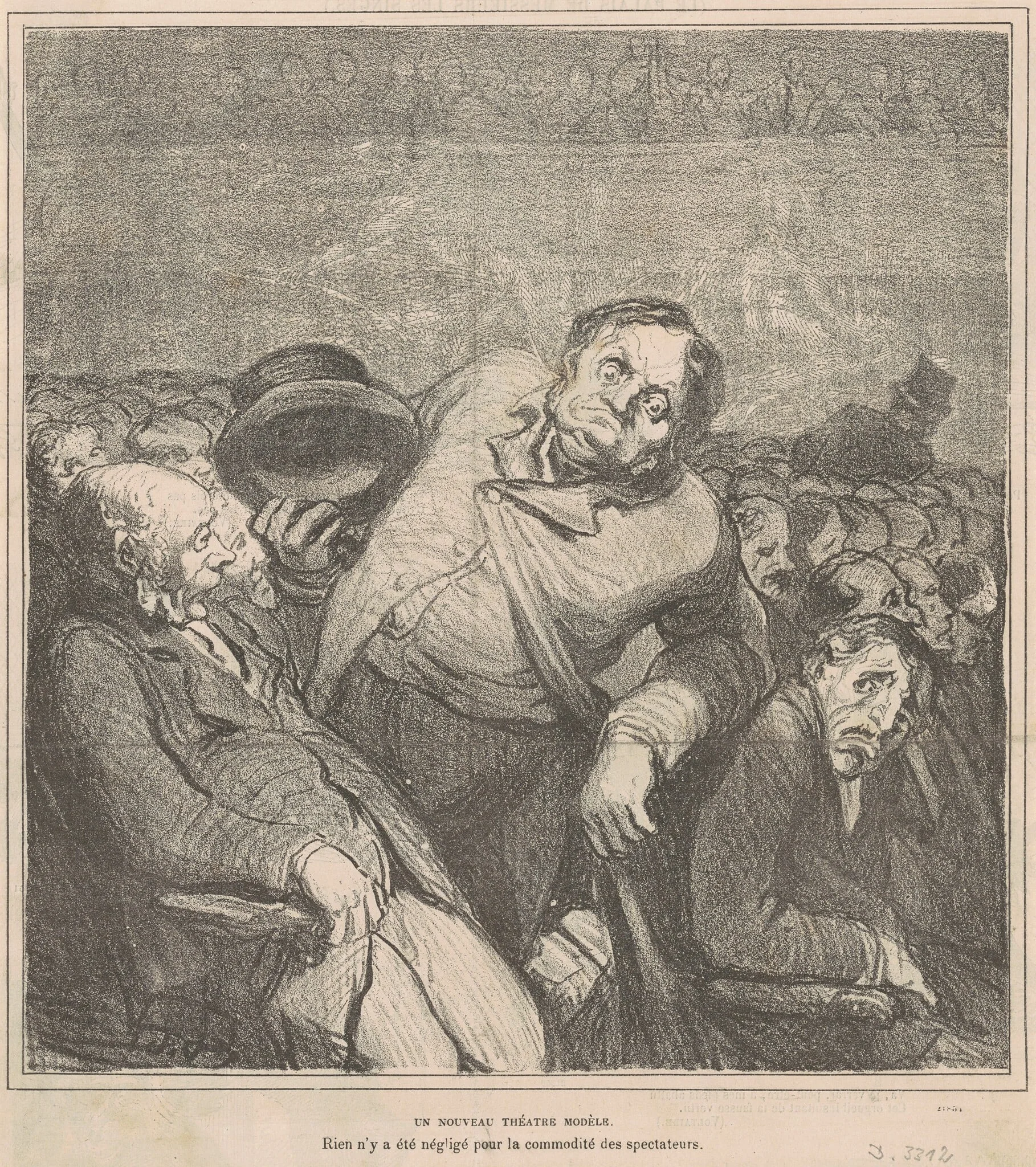 Un nouveau théatre modèle, by Honoré Daumier, ink, 1864
