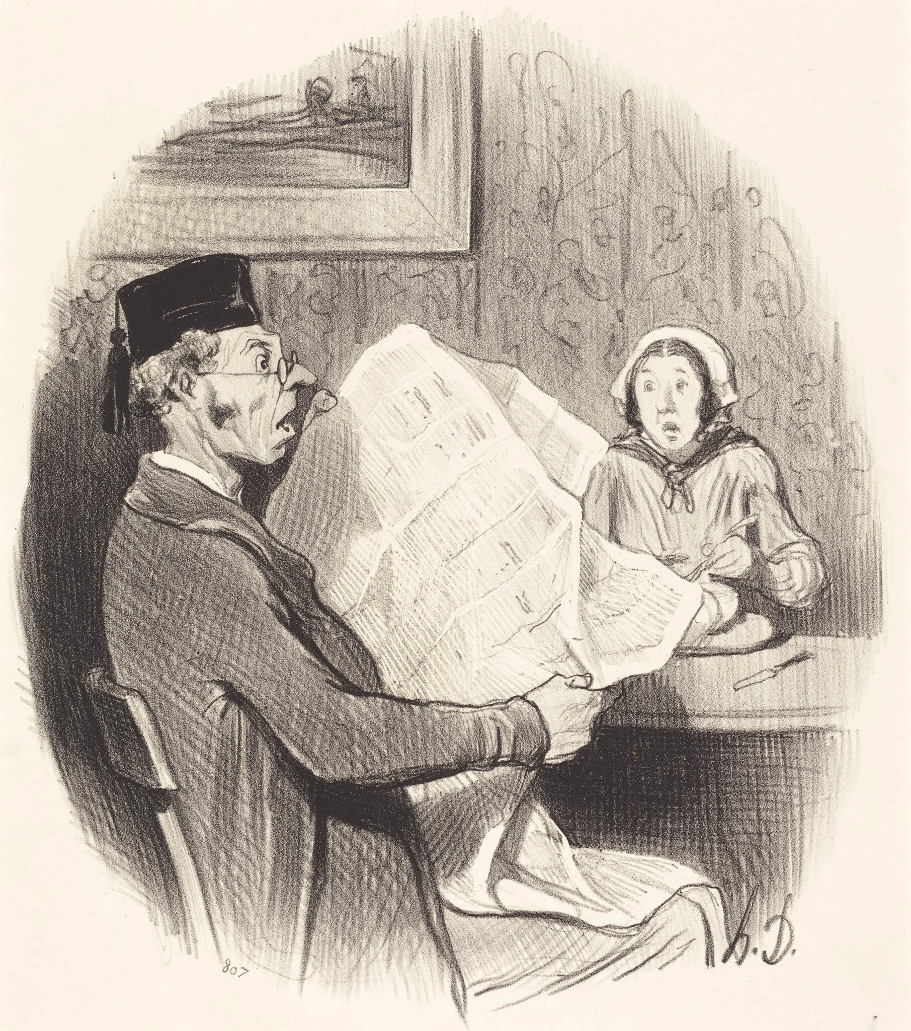 Le Format de plus en plus monstre, by Honoré Daumier, ink, 1845