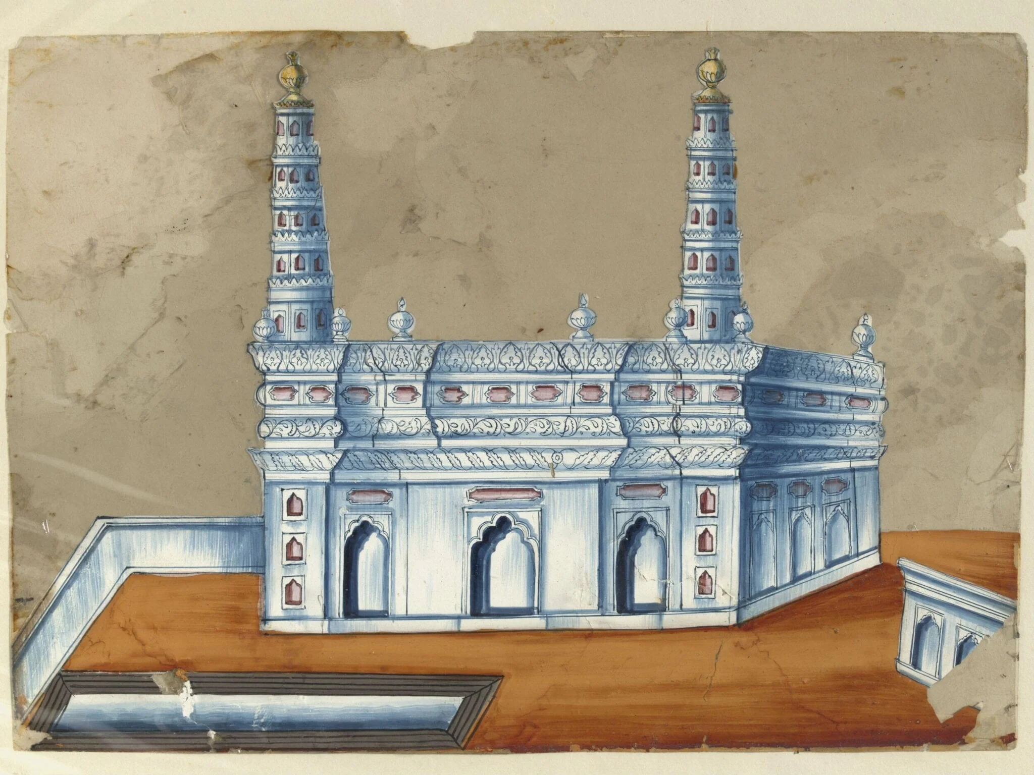One of seven paintings of unidentified Muslim buildings in South India., by Unknown, paint, 1850