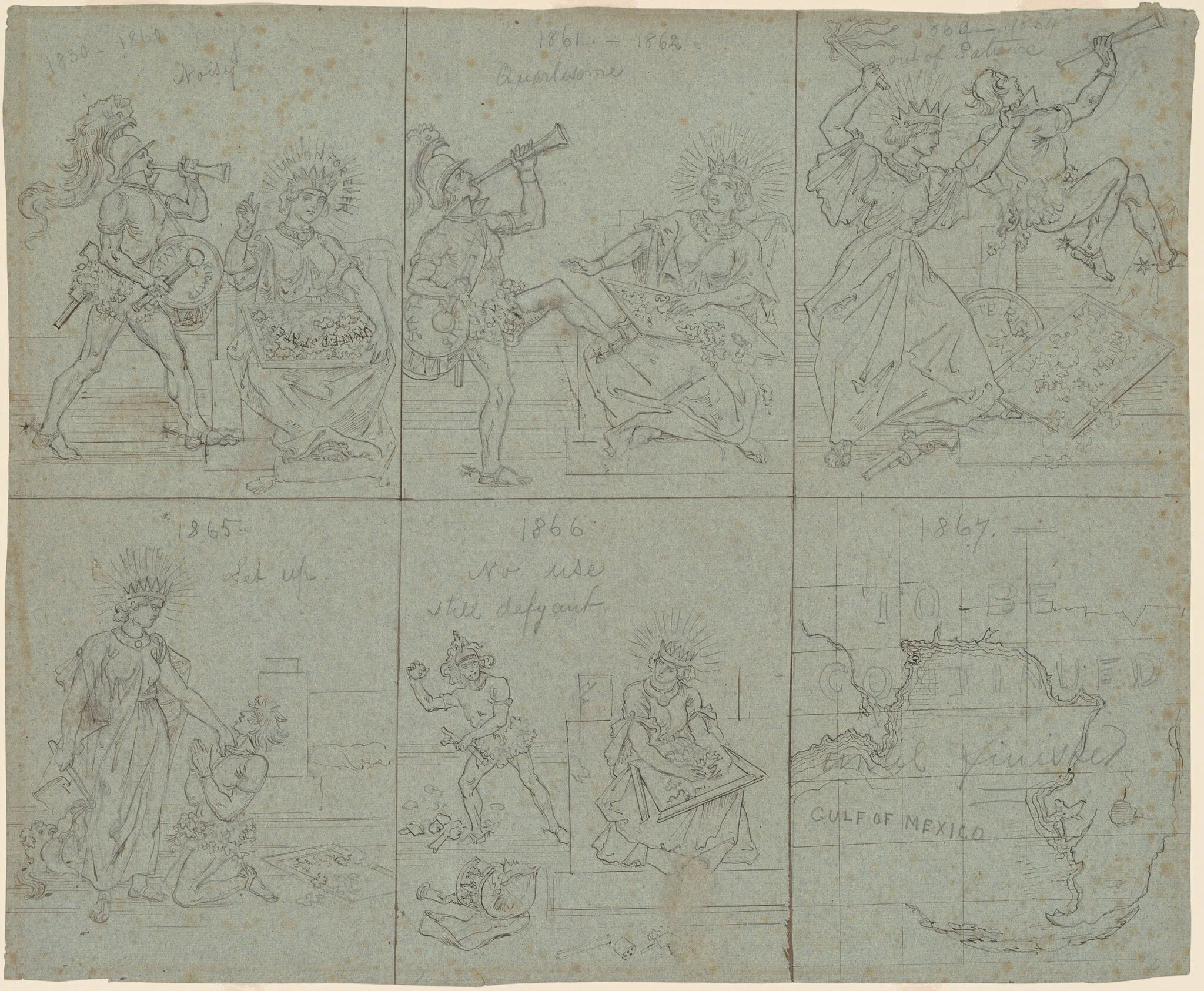 Political Cartoon of the American Civil War, by Emanuel Leutze, ink, 1864